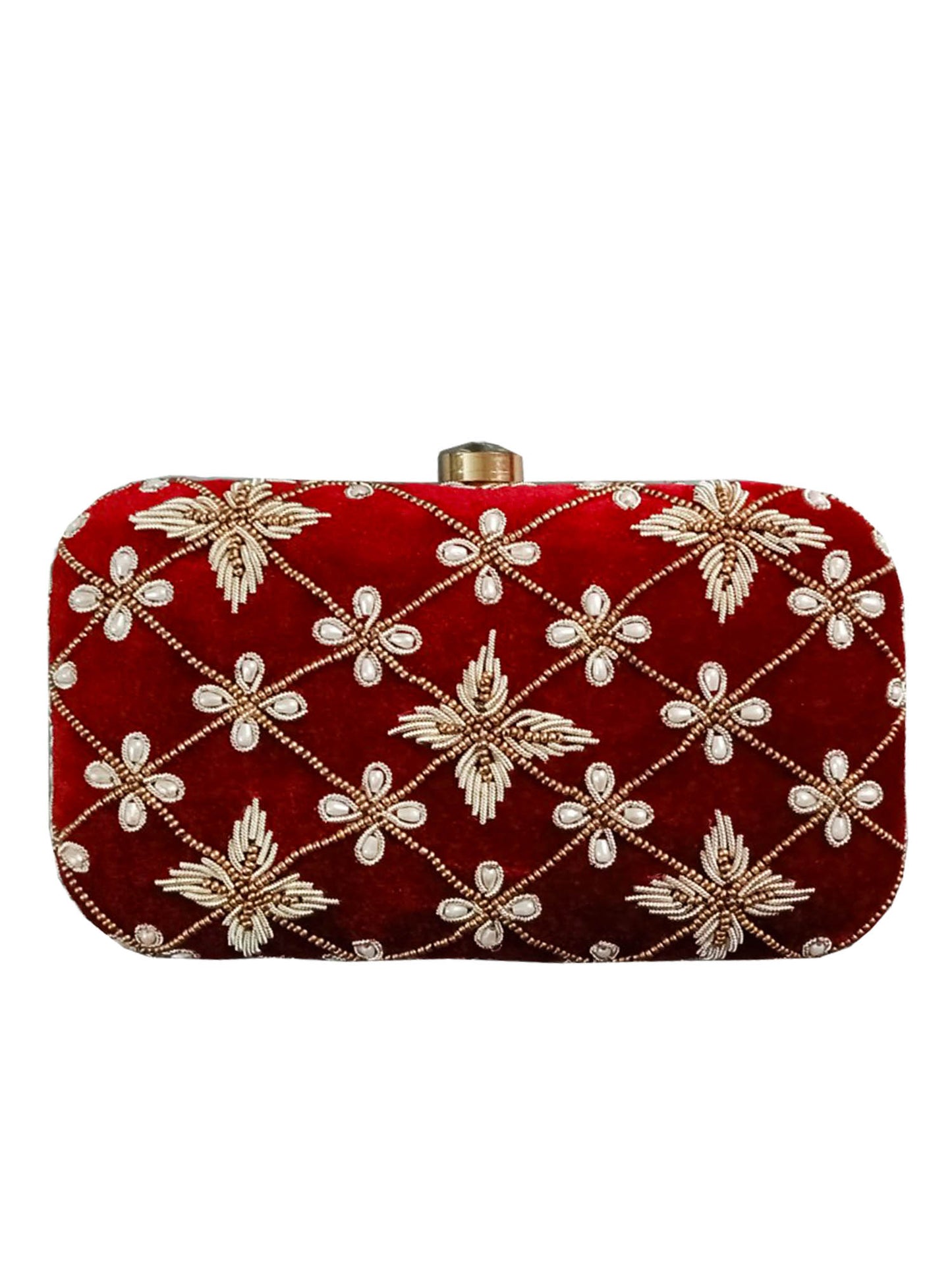 Maroon Floral Hand Embroidered Clutch