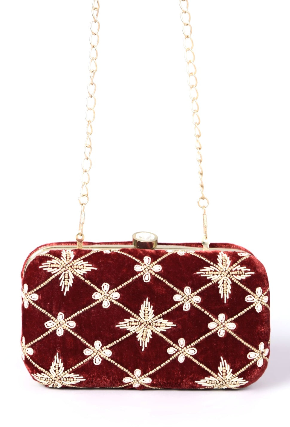 Maroon Floral Hand Embroidered Clutch