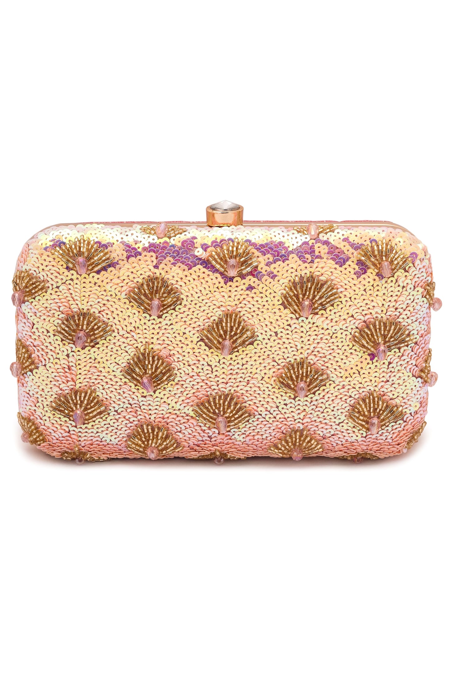 Pink Color Prism Rainbow Hand Embroidered Clutch