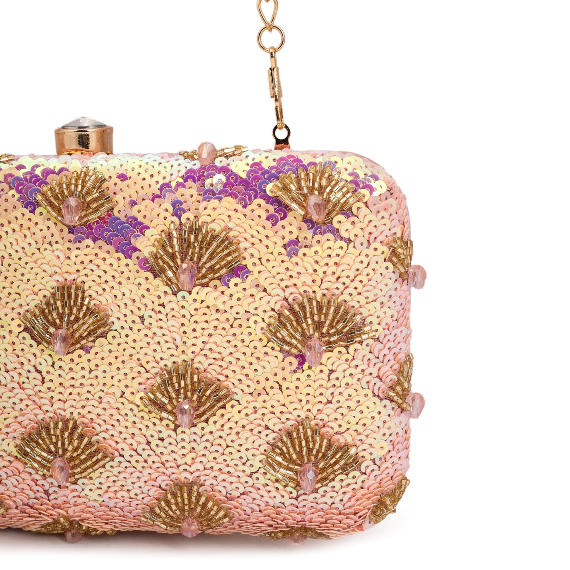 Pink Color Prism Rainbow Hand Embroidered Clutch