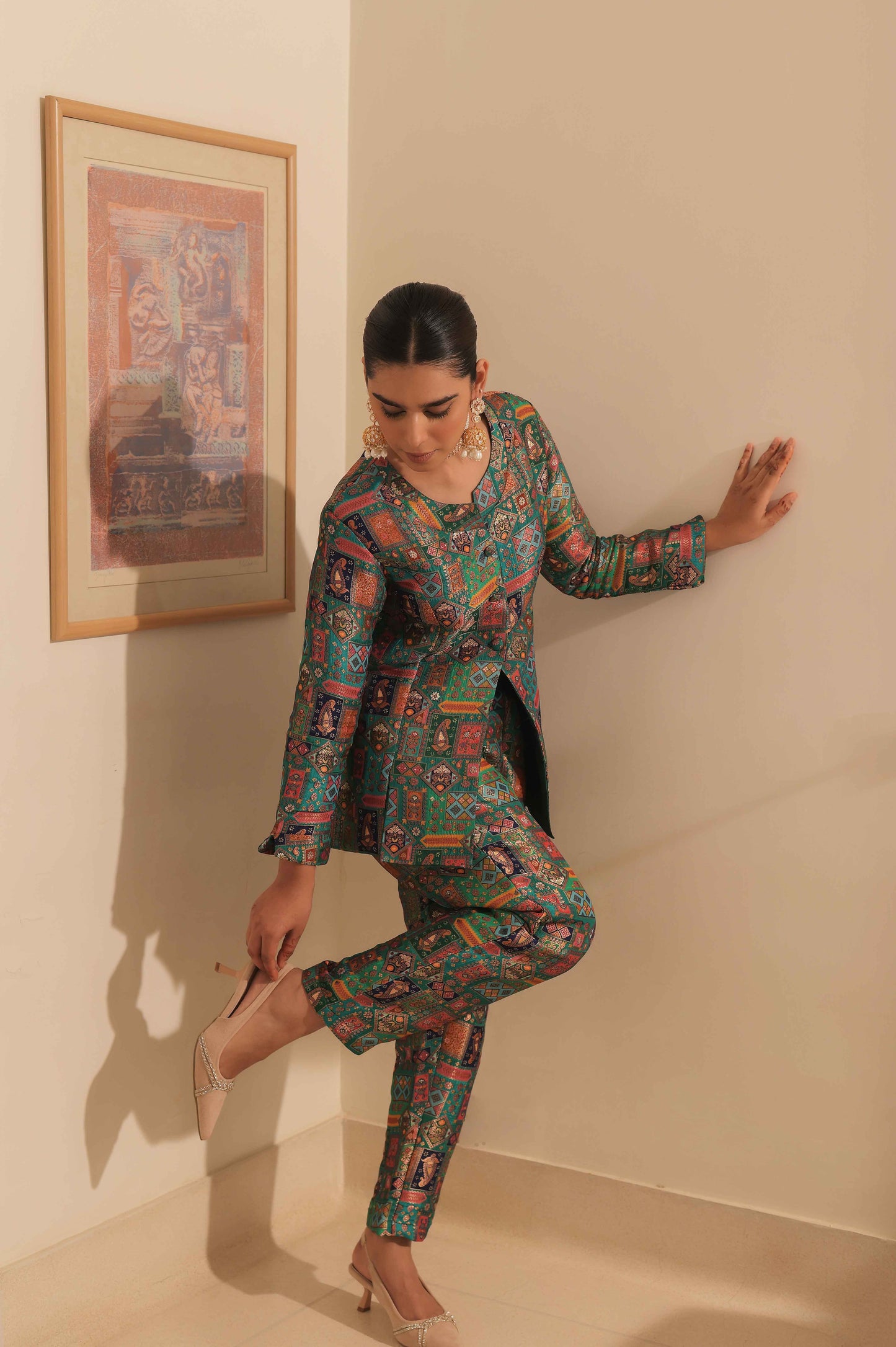 Teal Green Banarsi Brocade Blazer Set