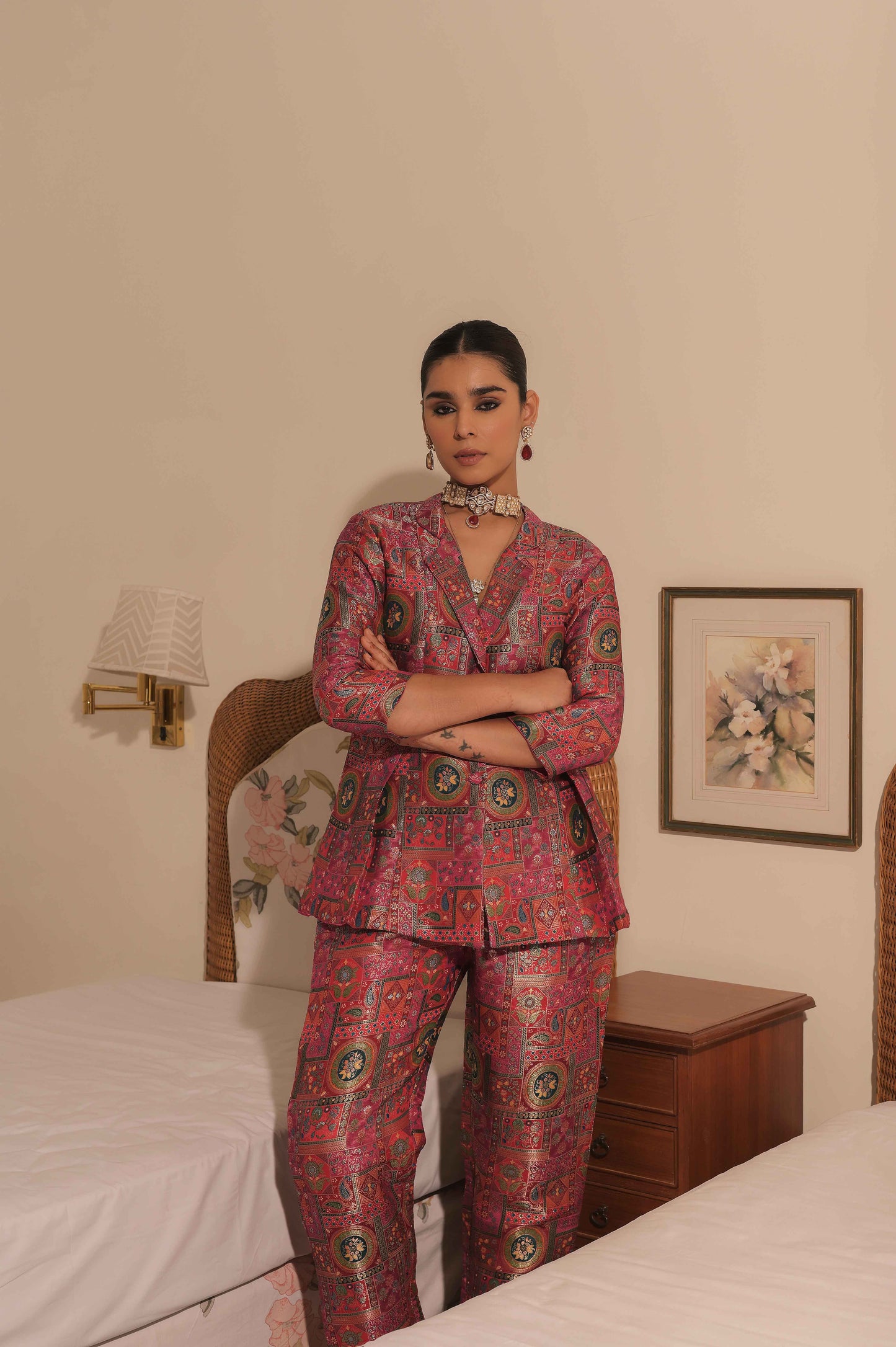 Blushy Pink Banarsi Brocade Blazer With Pant