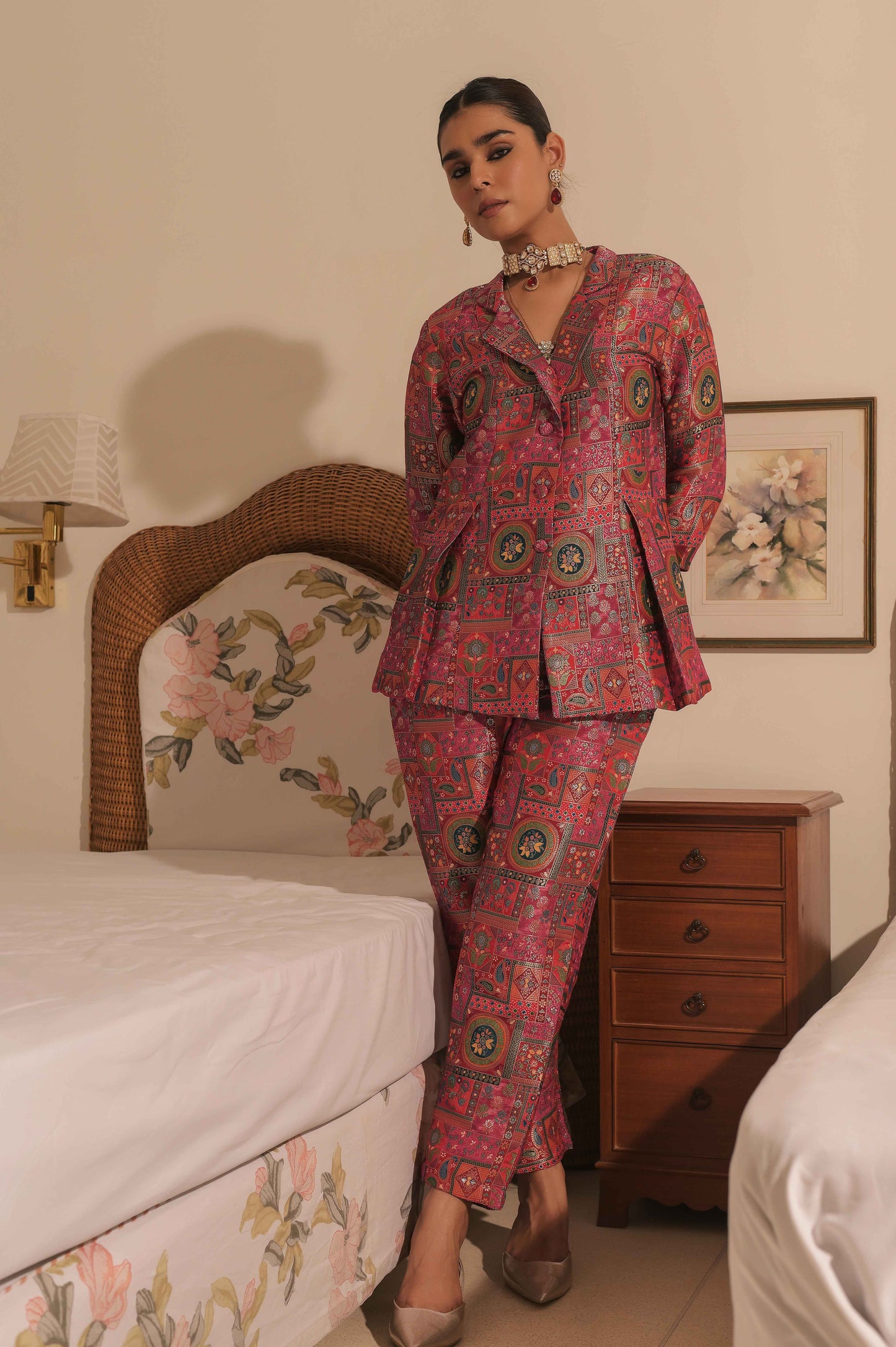 Blushy Pink Banarsi Brocade Blazer With Pant