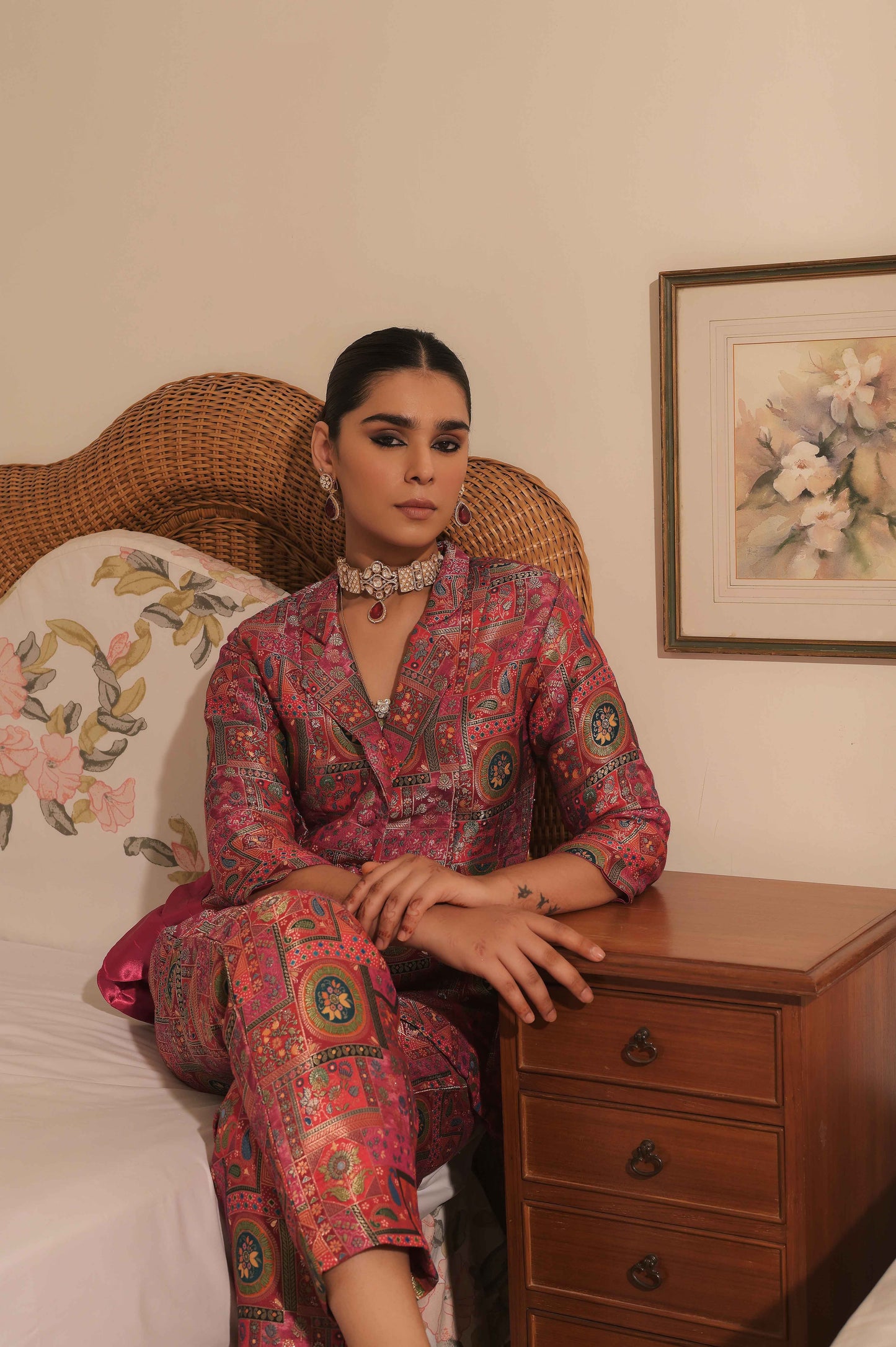 Blushy Pink Banarsi Brocade Blazer With Pant