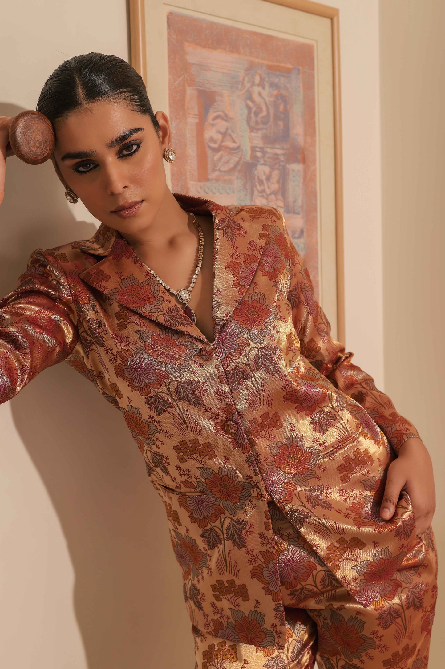 Gilded Gold Brocade Blazer Set