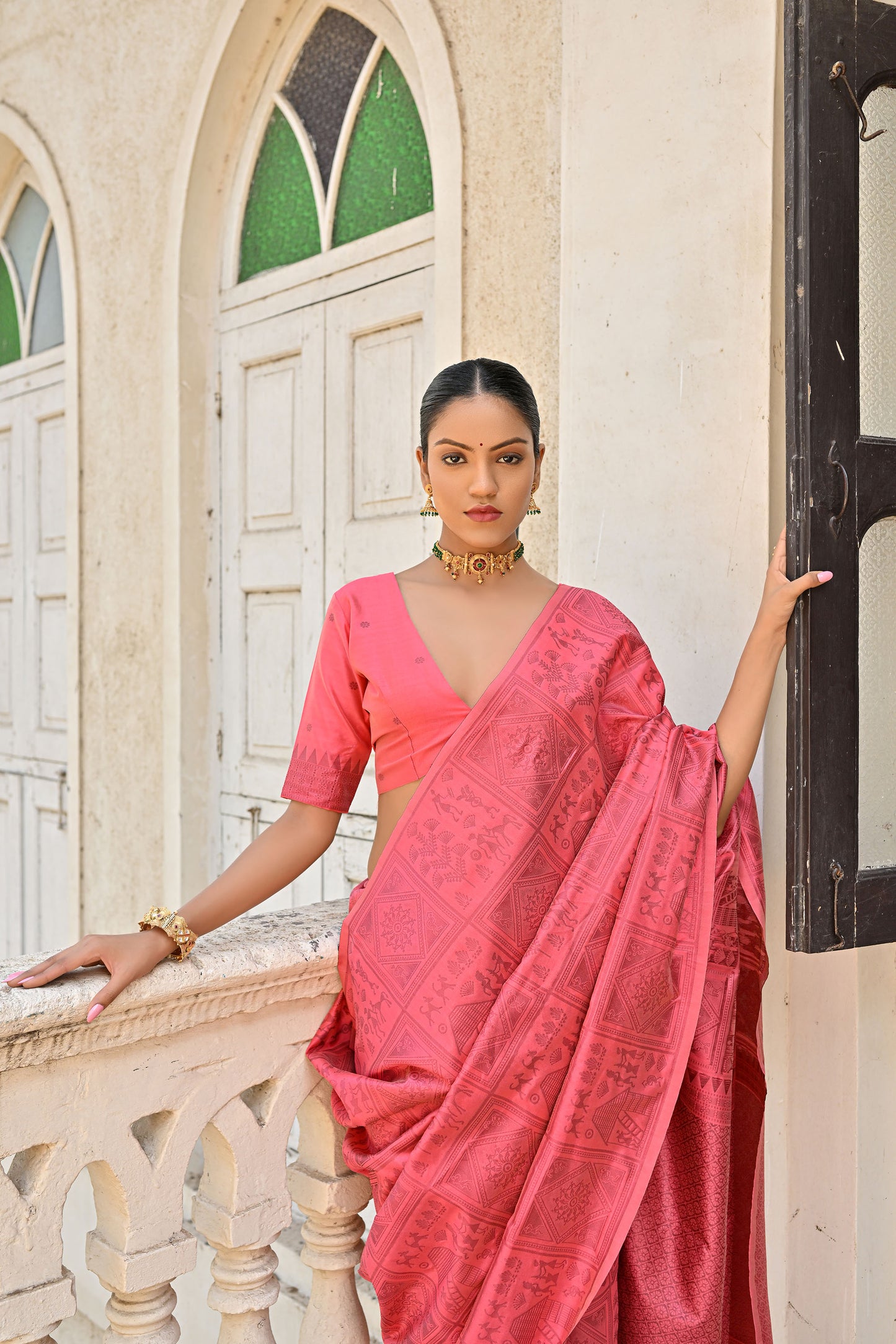 Alika kalamkari Red Handloom Raw Silk Kalamkari woven Saree