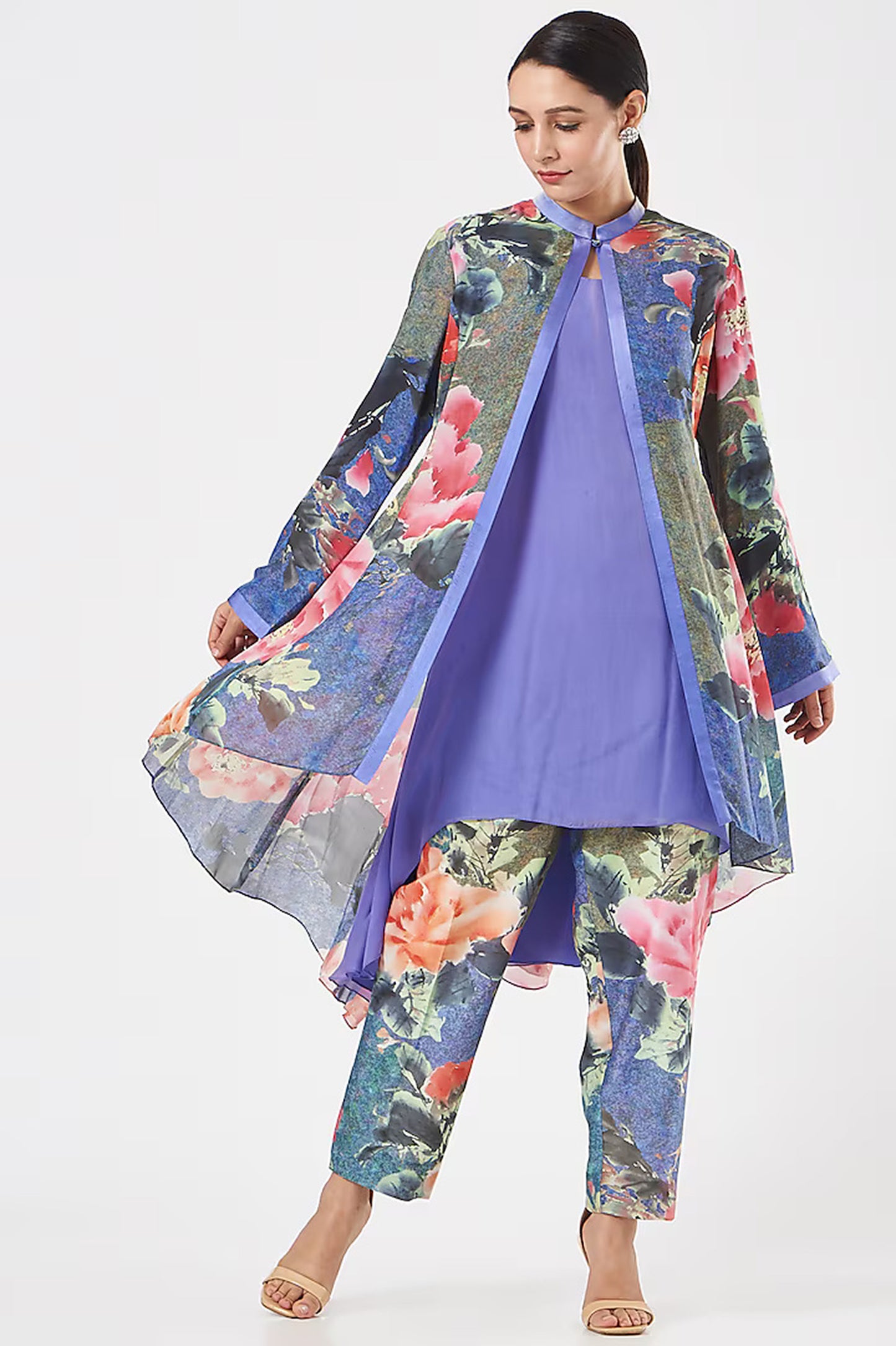 Cobalt Blue Floral Printed Limited Edition Designer Cape Set