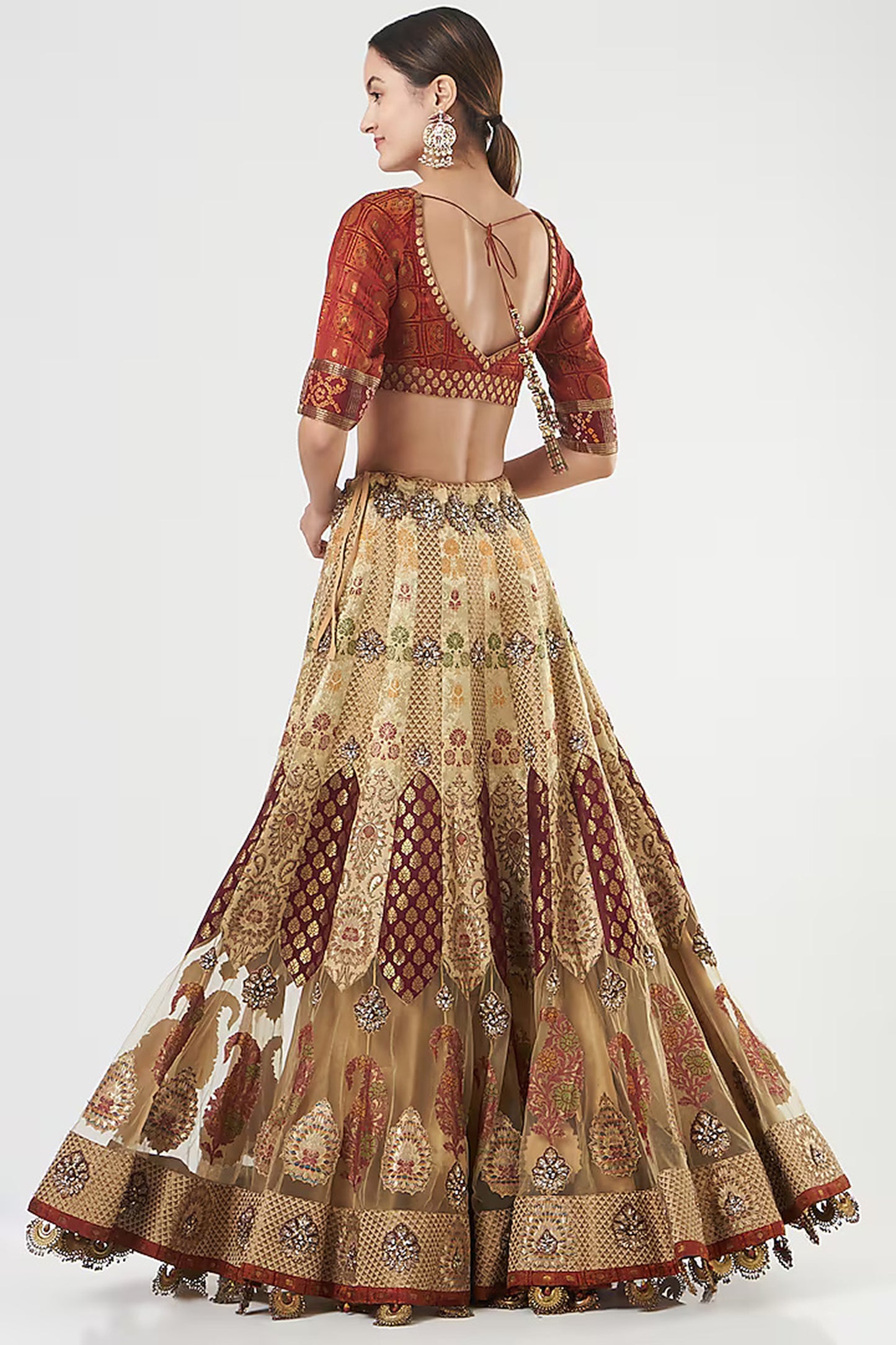 Gold French Net Hand Embroidered Limited Edition Designer Lehenga Set