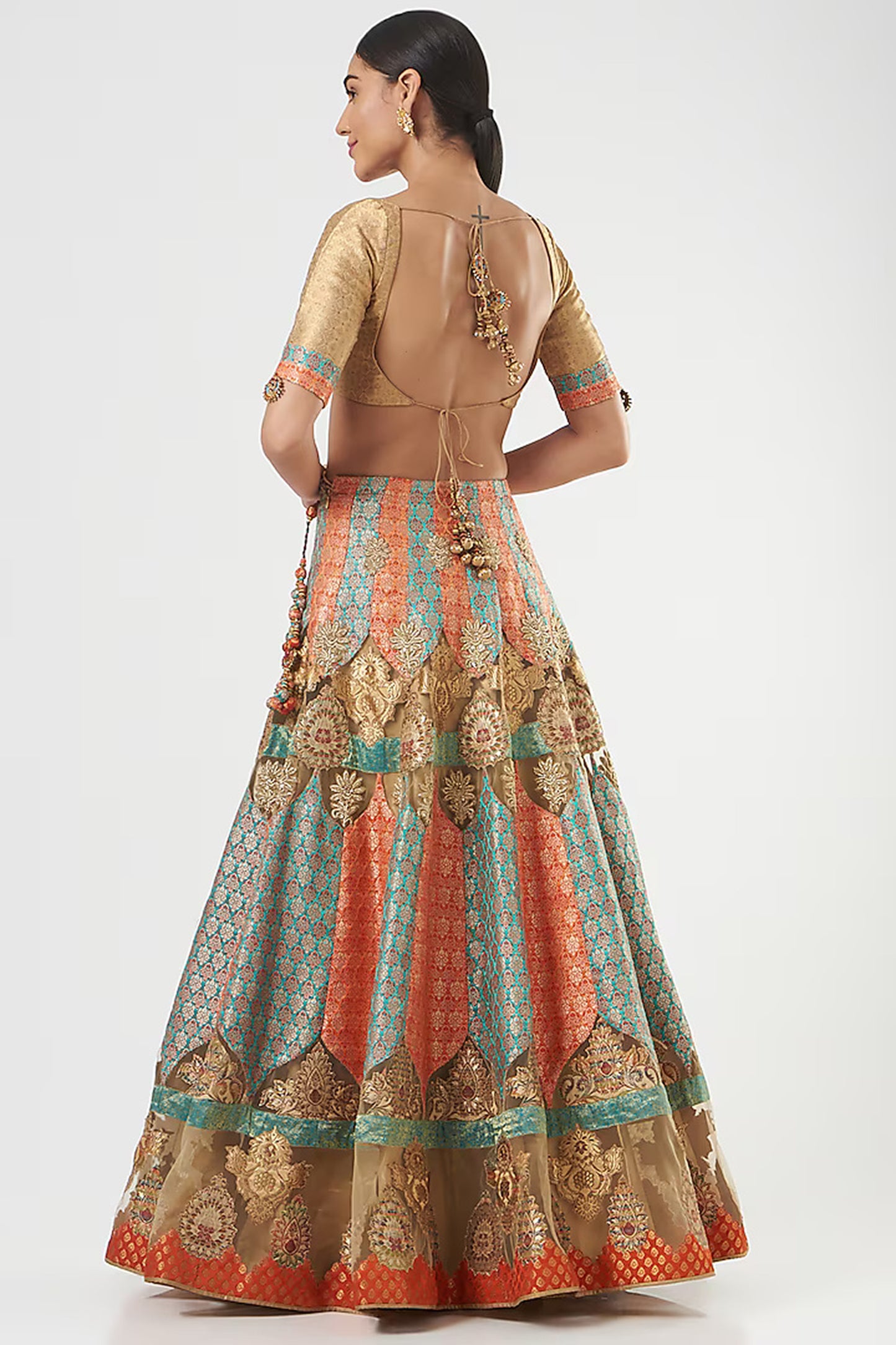 Multi Coloured French Net Embroidered Limited Edition Designer Lehenga Set