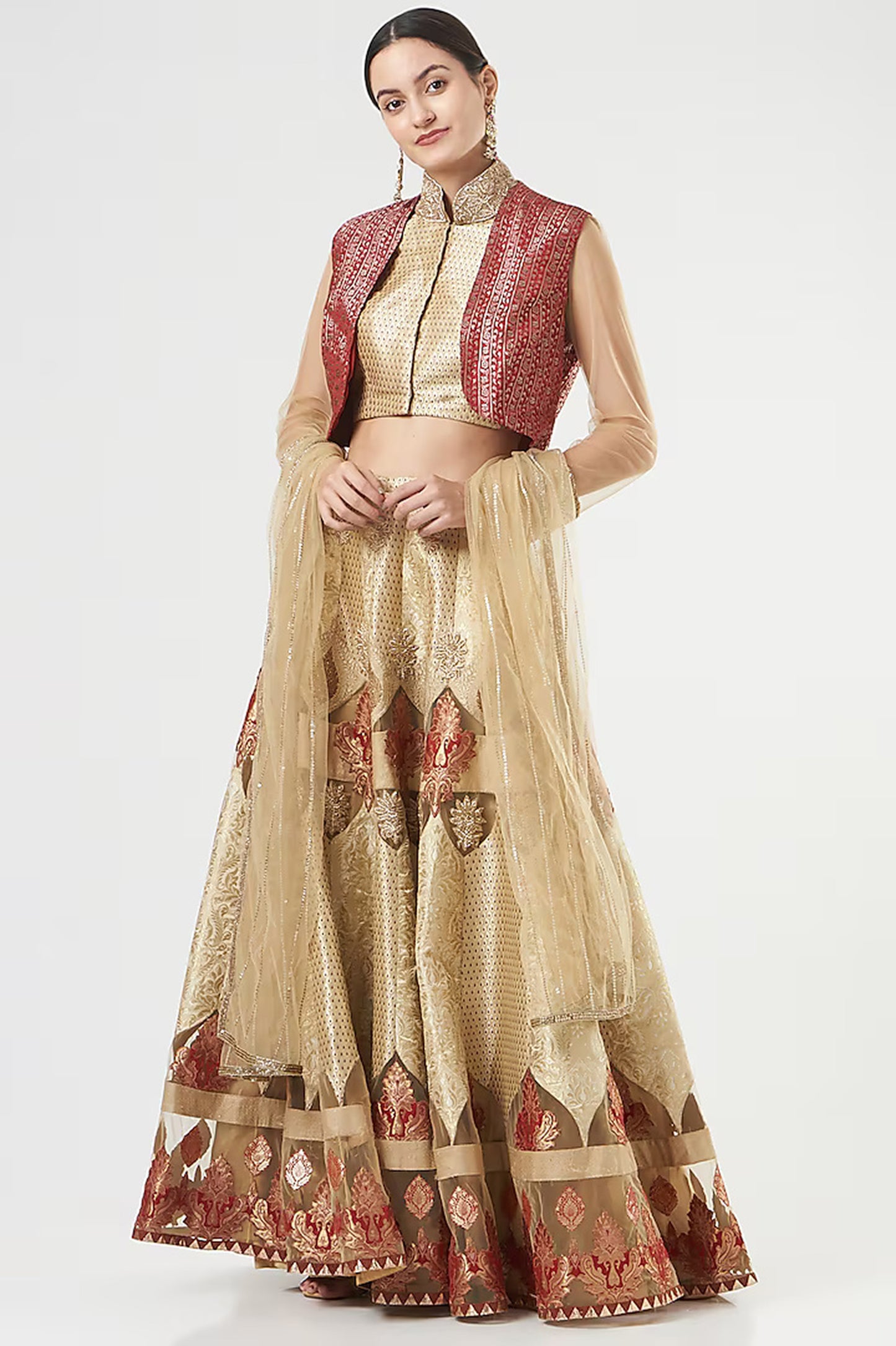 Gold French Net Hand Embroidery Limited Edition Designer Lehenga Set