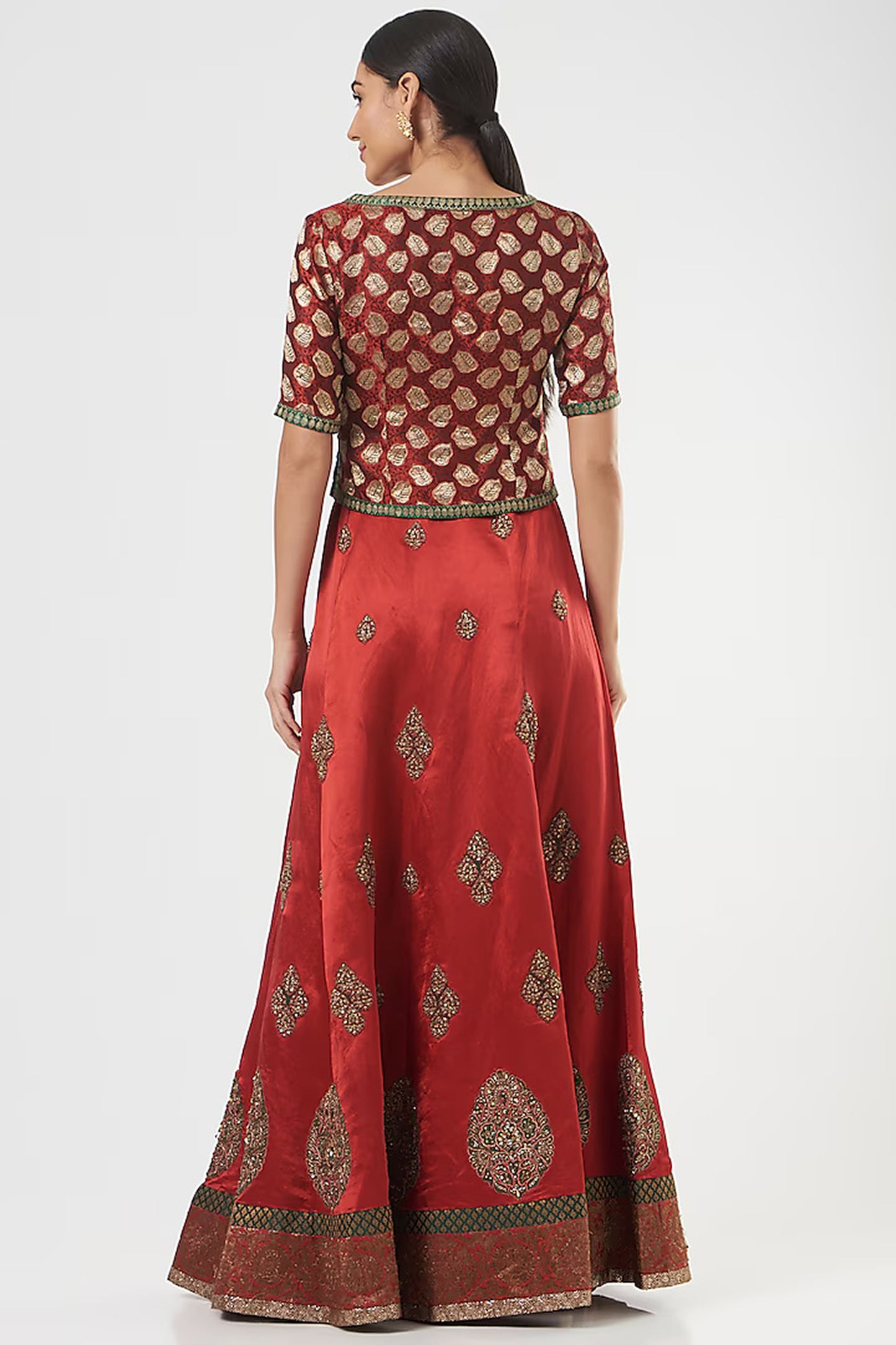 Red Pure Raw Silk Embroidered Limited Edition Designer Lehenga Set