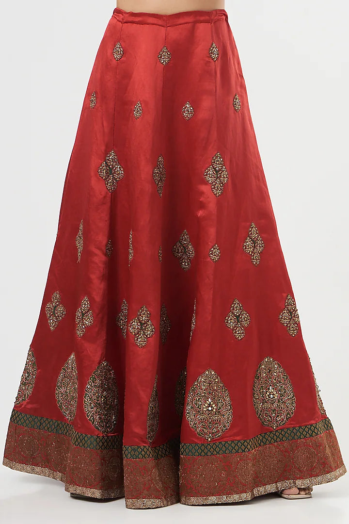 Red Pure Raw Silk Embroidered Limited Edition Designer Lehenga Set