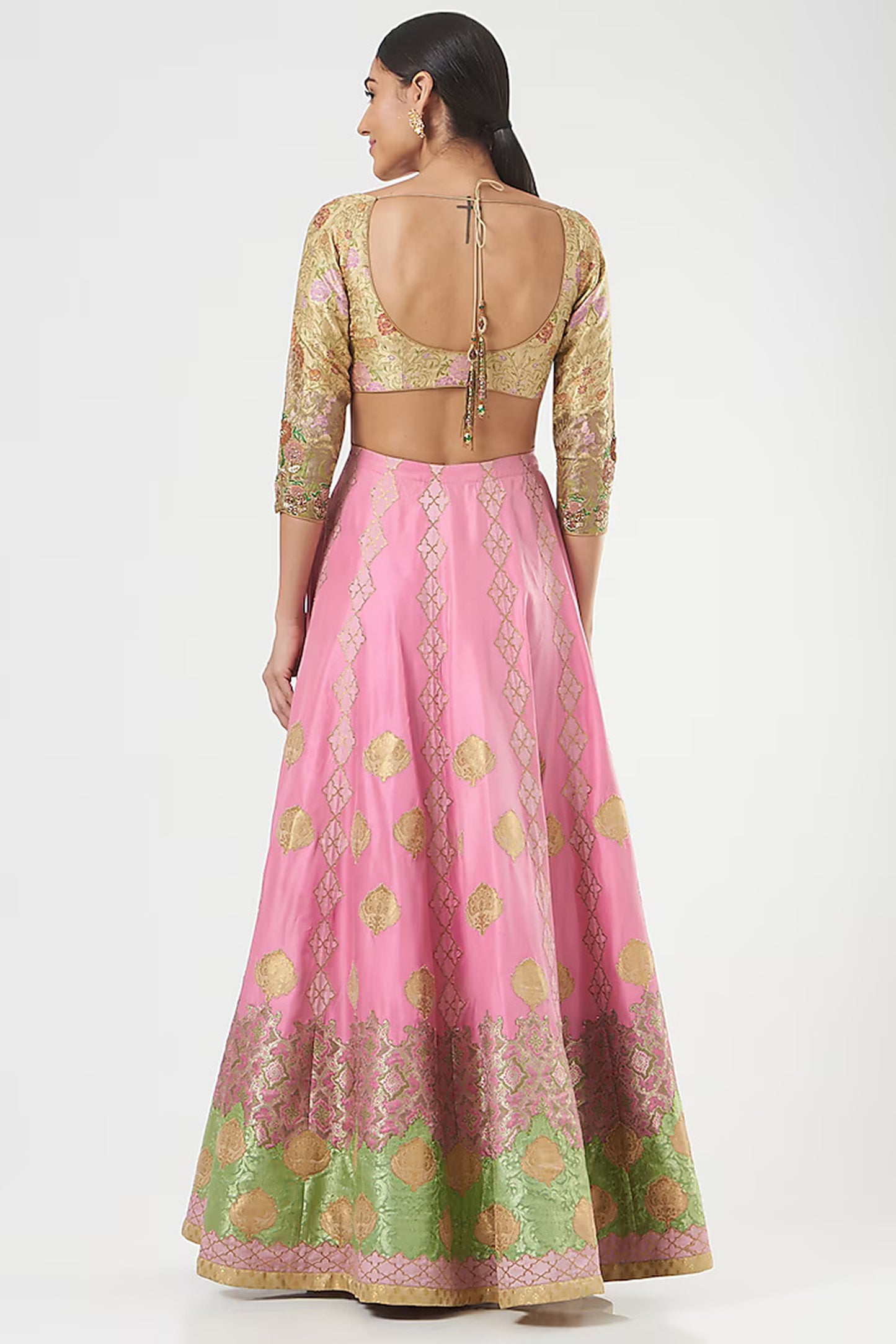 Pink Applique Embroidered Tanchoi Silk Limited Edition Designer Lehenga Set