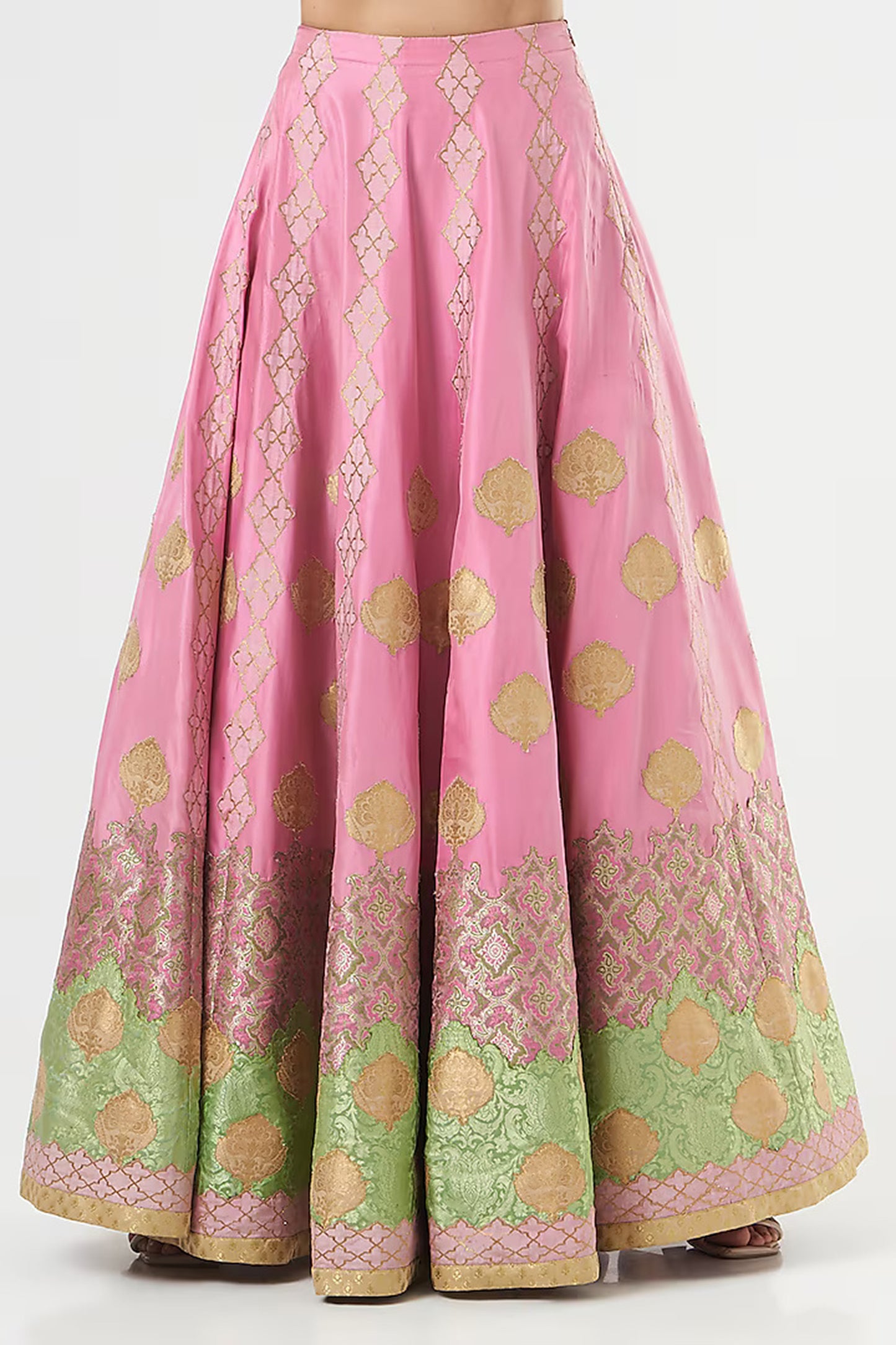 Pink Applique Embroidered Tanchoi Silk Limited Edition Designer Lehenga Set