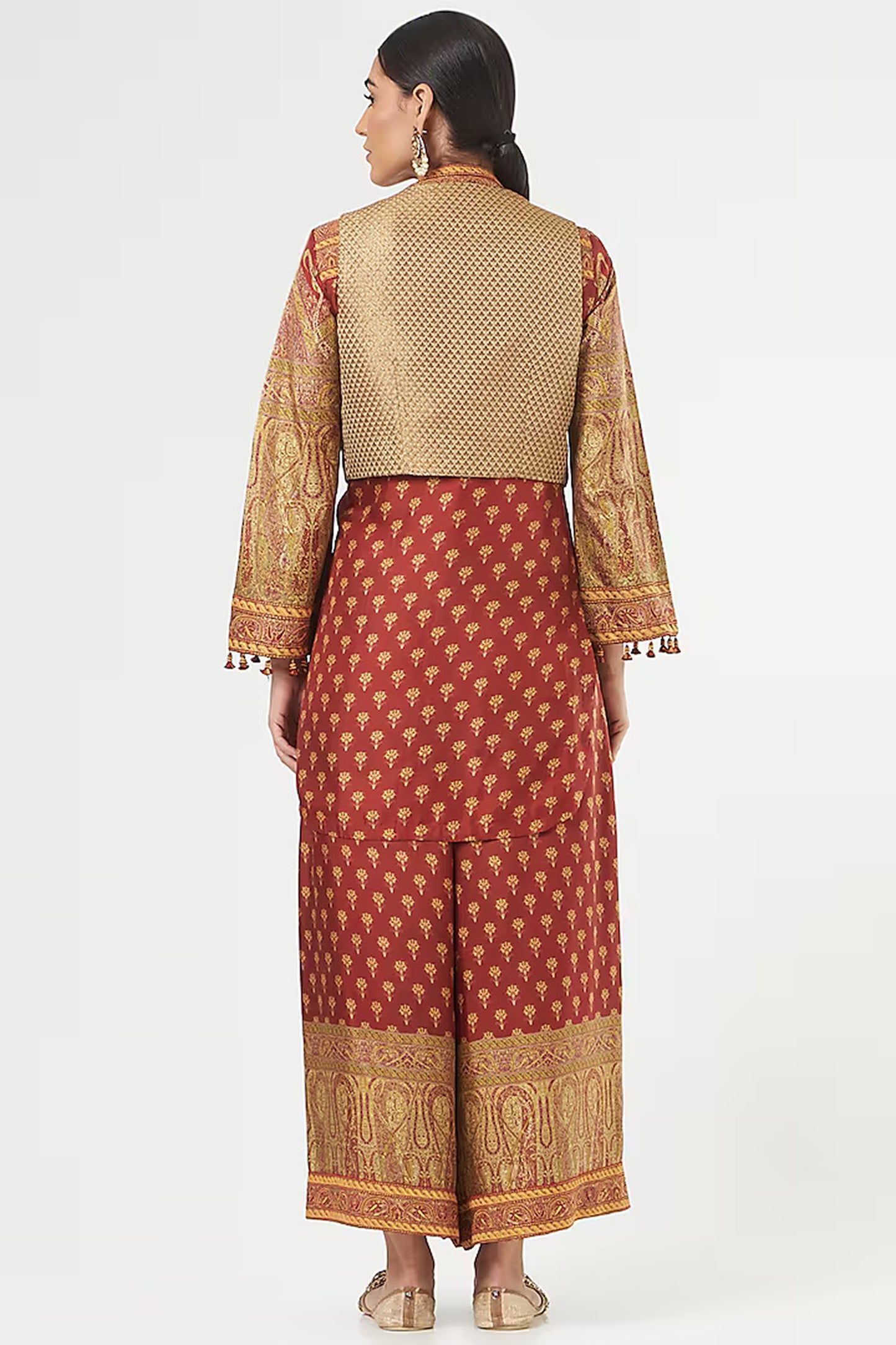 Reddish Maroon Pure Silk Kashmiri Printed Limited Edition Designer Tunic Set