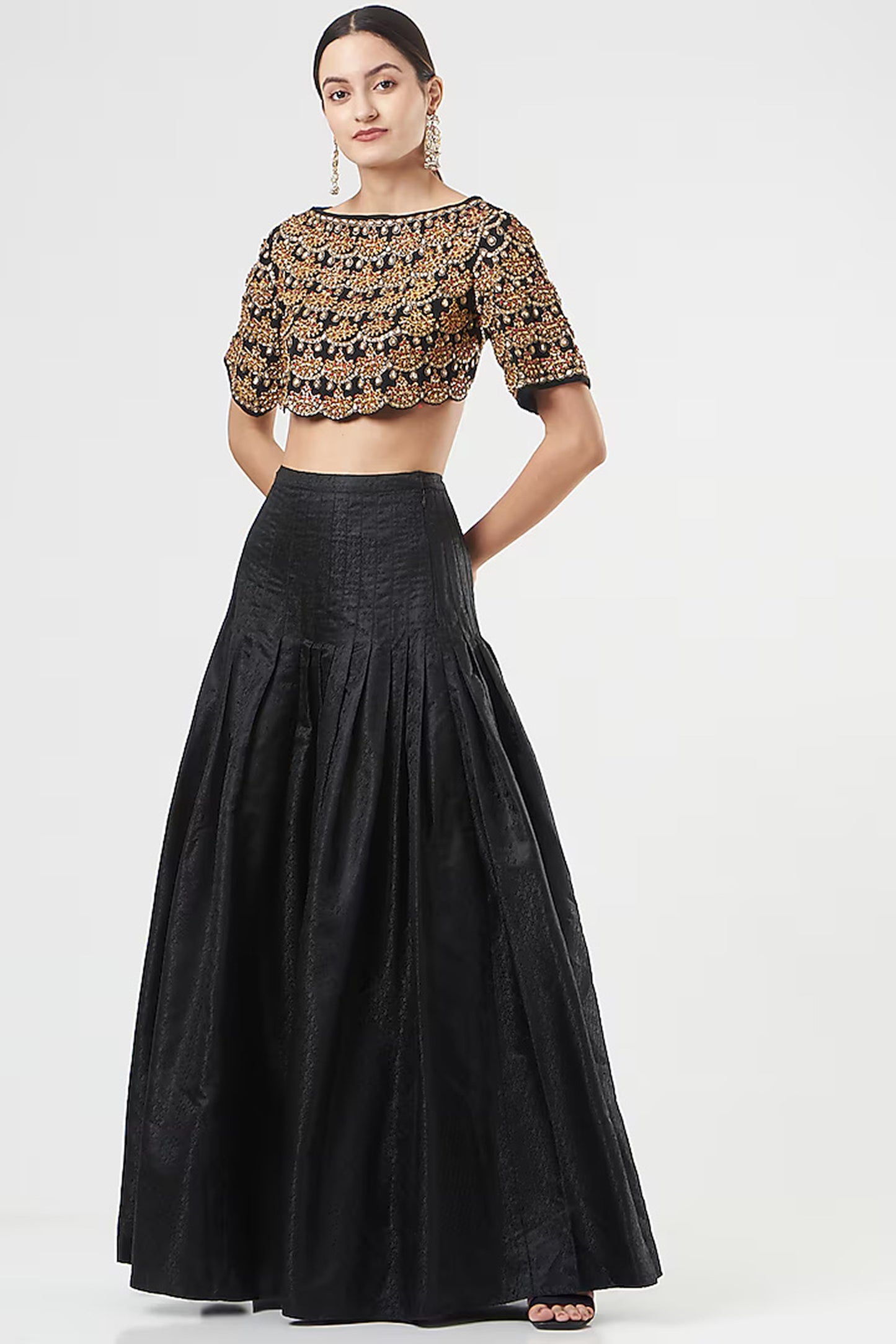 Black Italian Silk Limited Edition Designer Skirt Set