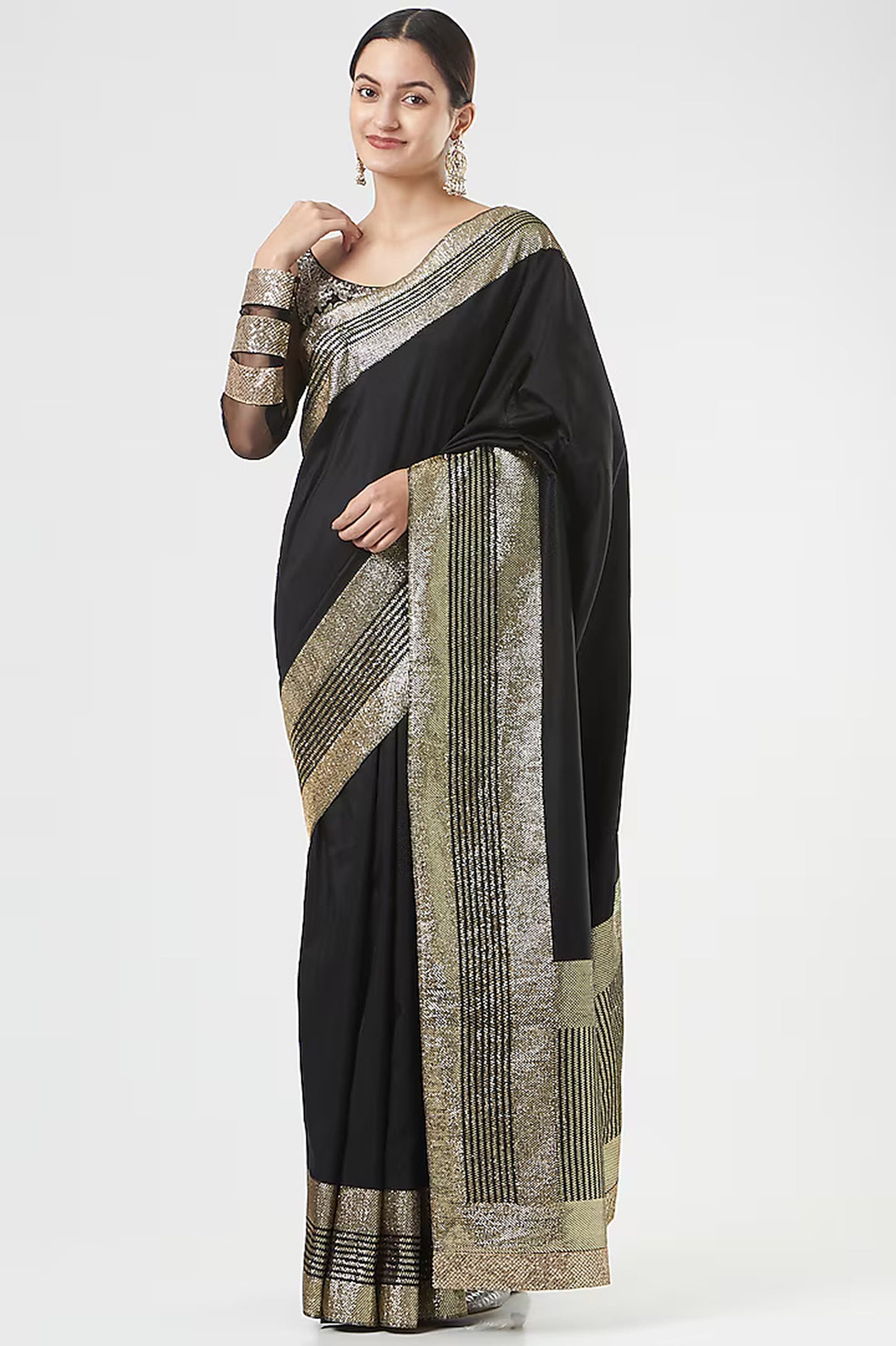 Black Chanderi Silk Limited Edition Designer Saree Set