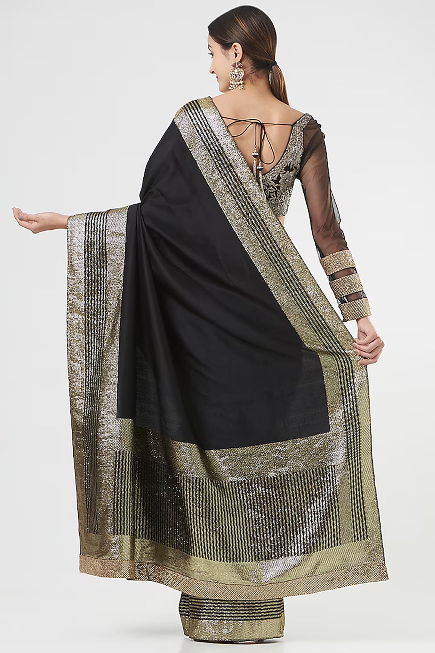 Black Chanderi Silk Limited Edition Designer Saree Set