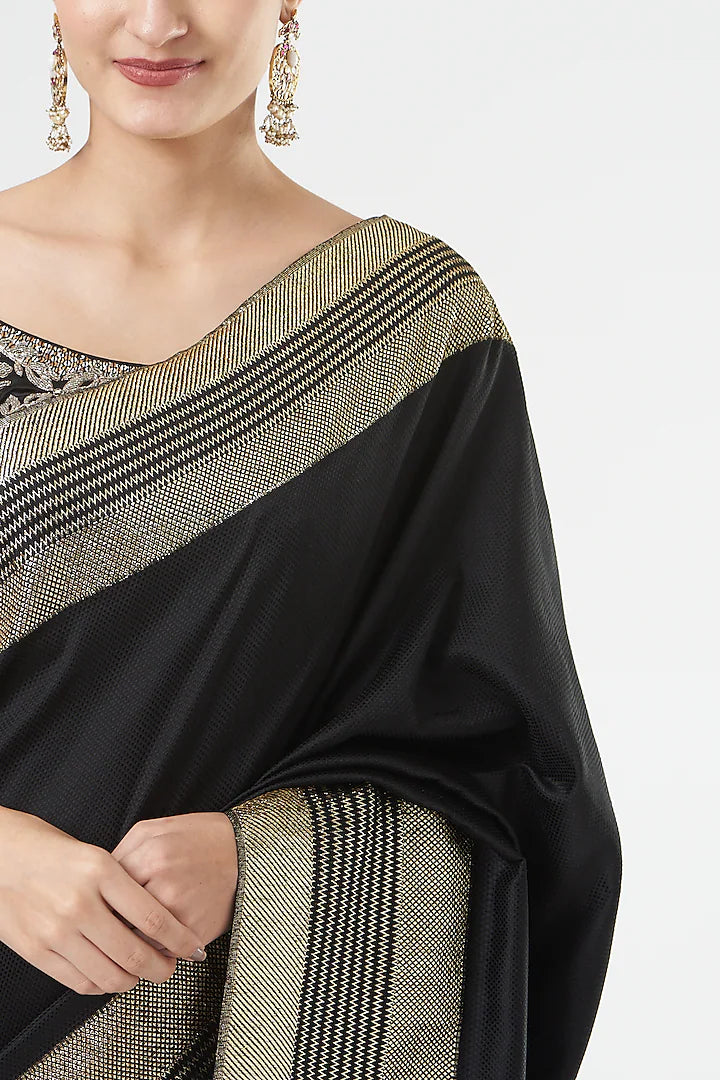 Black Chanderi Silk Limited Edition Designer Saree Set