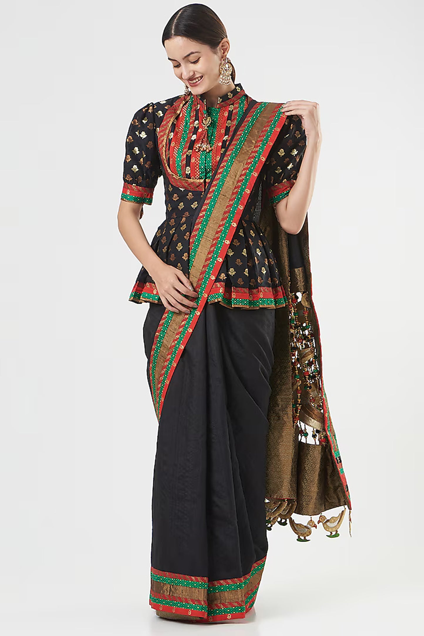 Black Pure Silk Tassels Embroidered Limited Edition Designer Saree Set