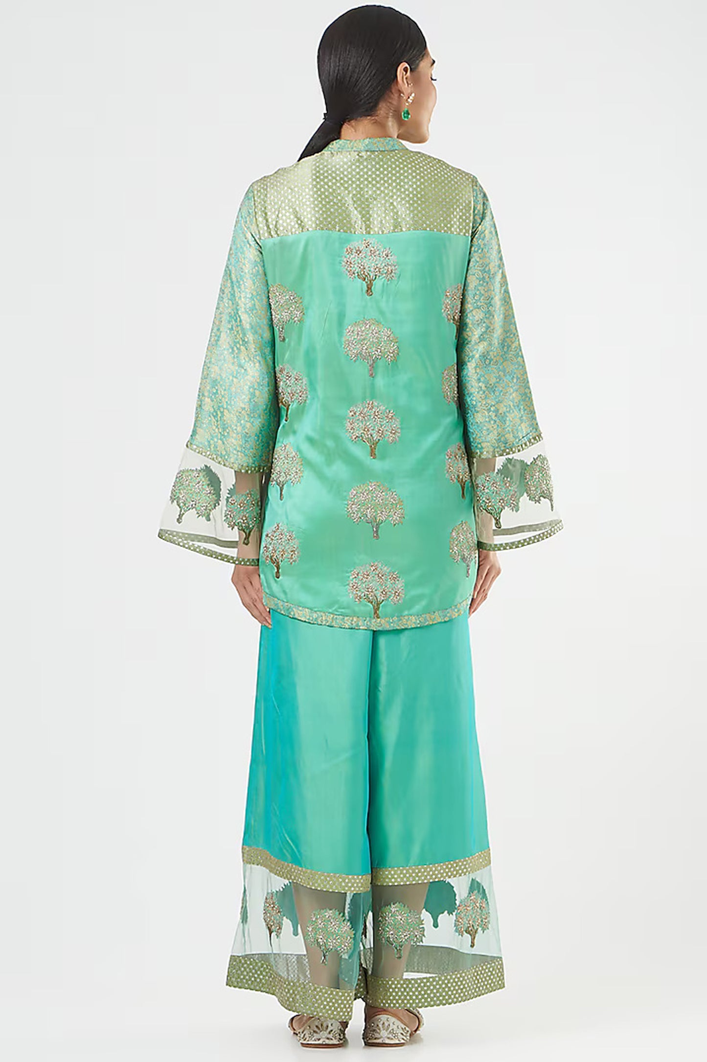 Green Pure Silk Zardosi Hand Embroidered Limited Edition Designer Kurta Set