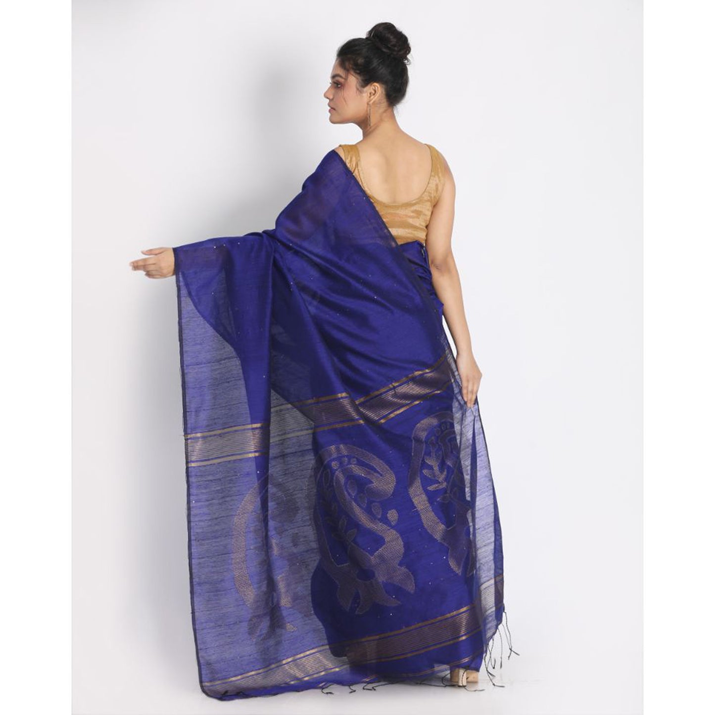 Blue Sequins Handloom Cotton Blend Saree