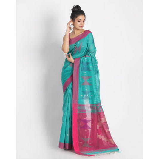 Teal Handloom Blended Cotton Saree