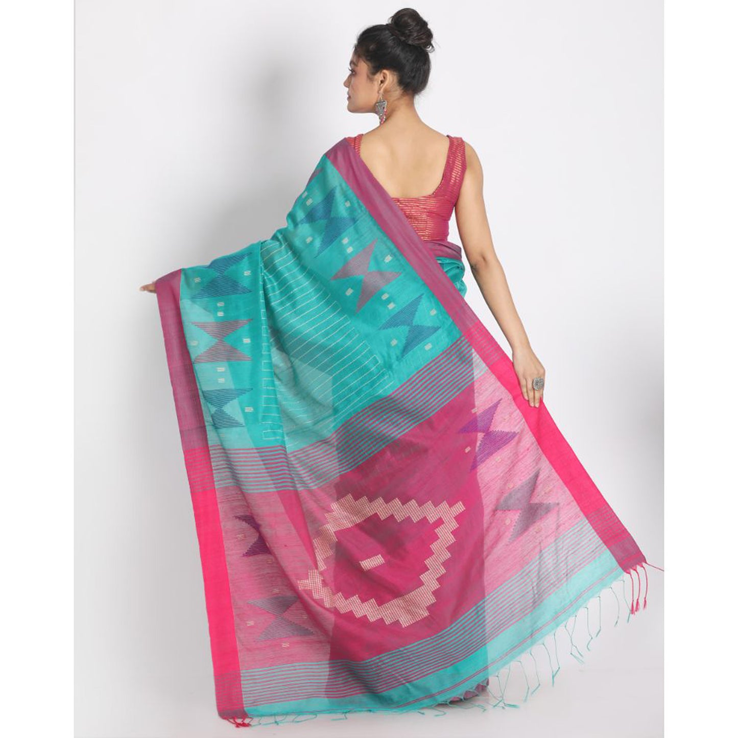 Teal Handloom Blended Cotton Saree