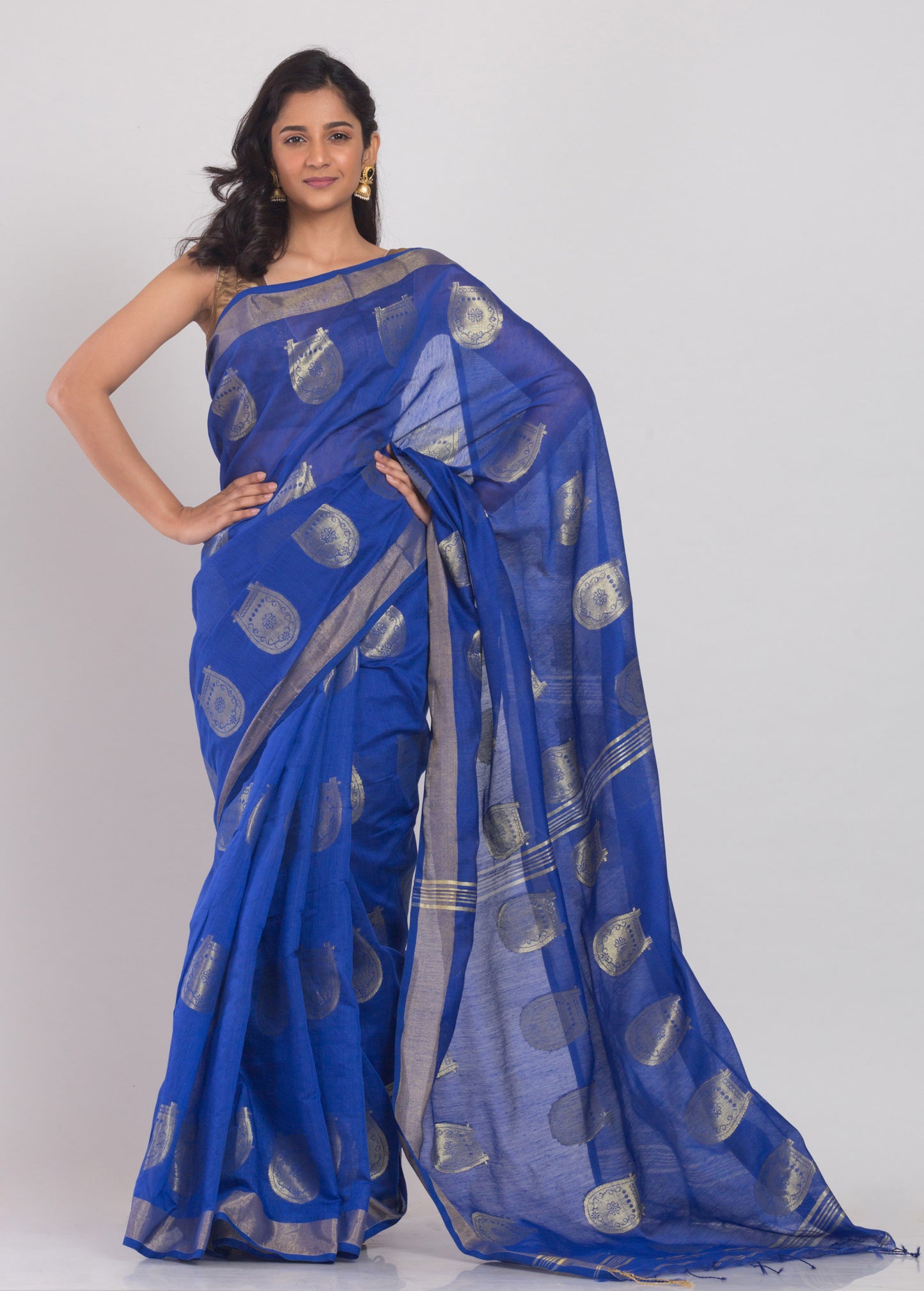 Dark Blue Handloom Blended Cotton Saree