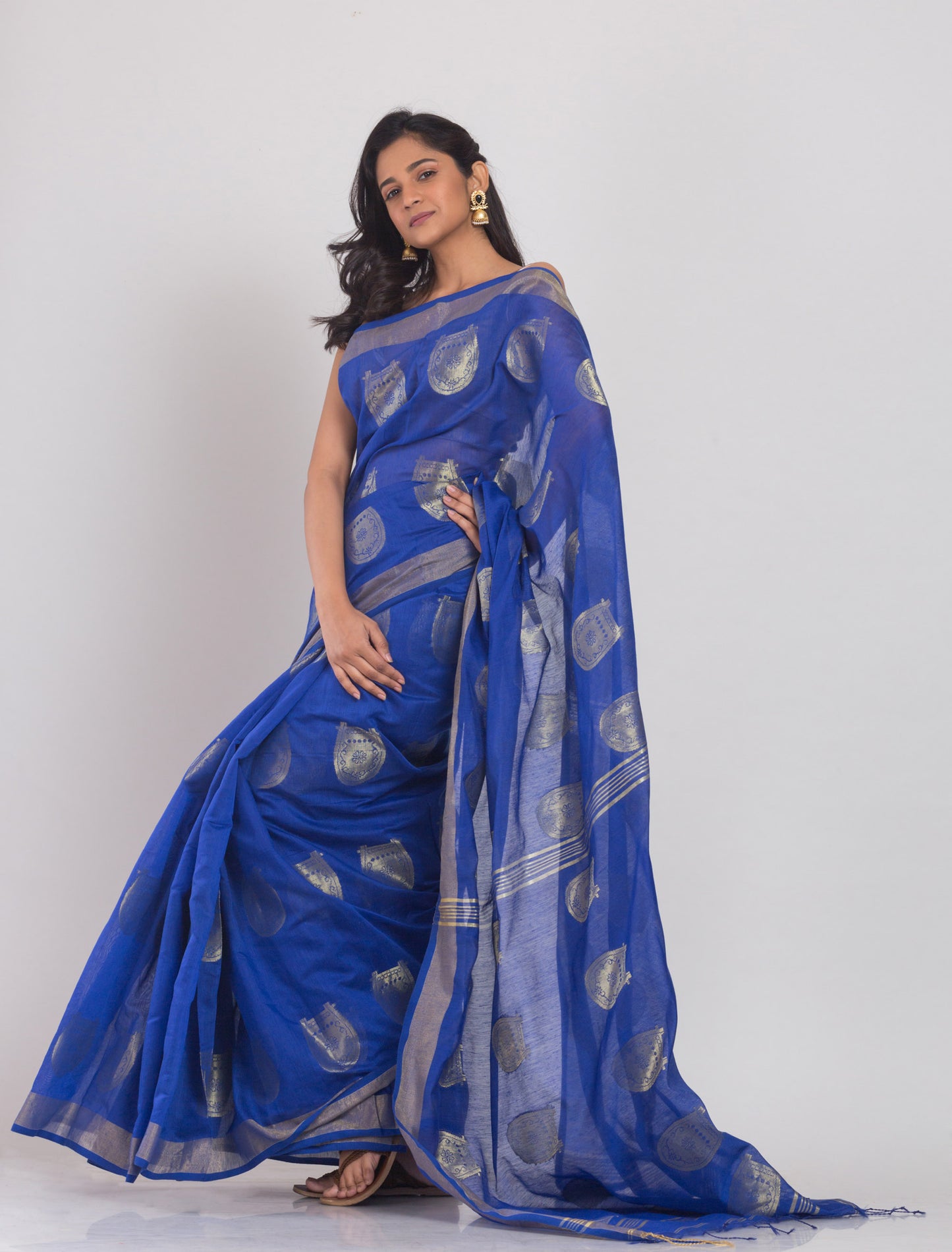 Dark Blue Handloom Blended Cotton Saree