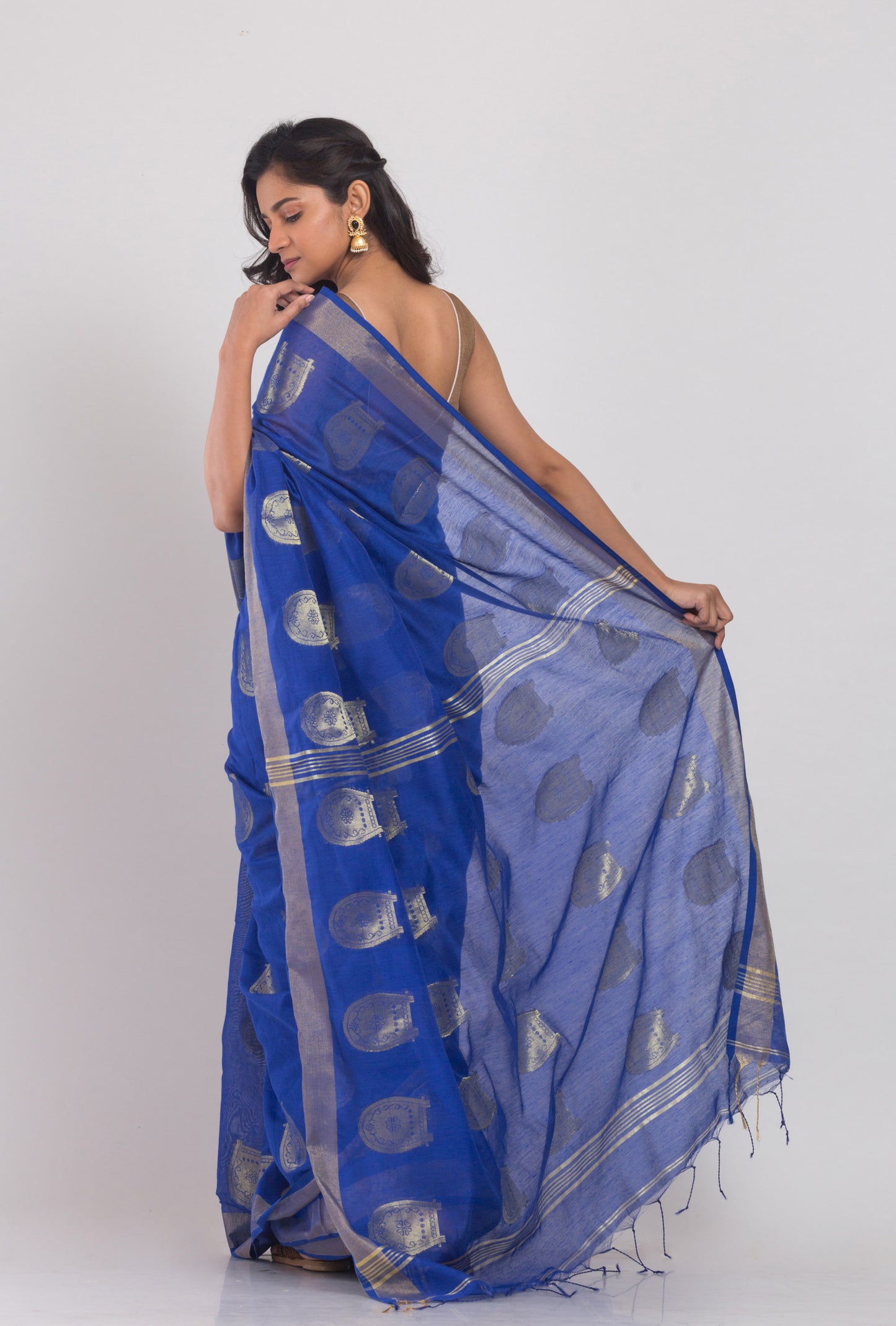 Dark Blue Handloom Blended Cotton Saree