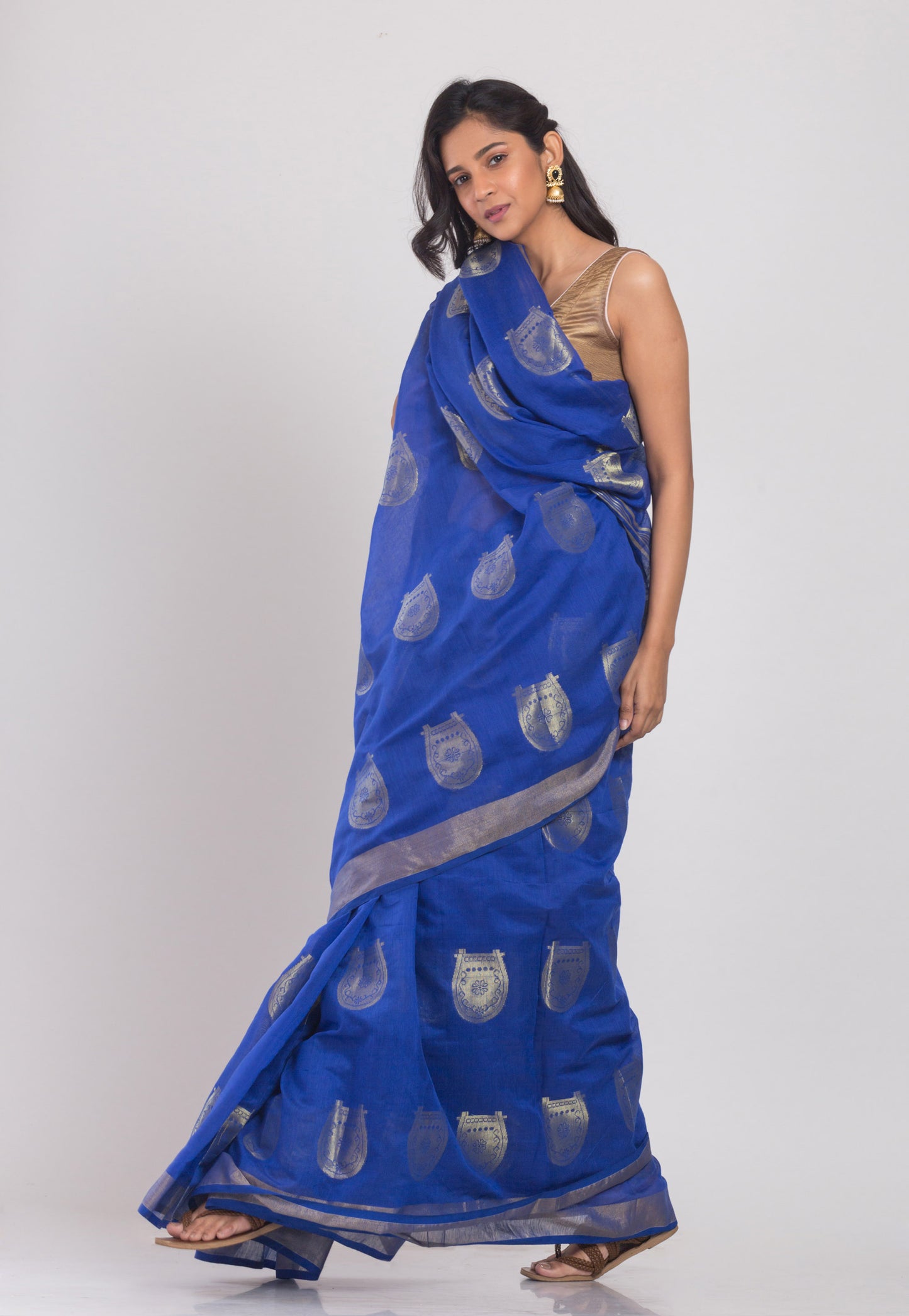 Dark Blue Handloom Blended Cotton Saree