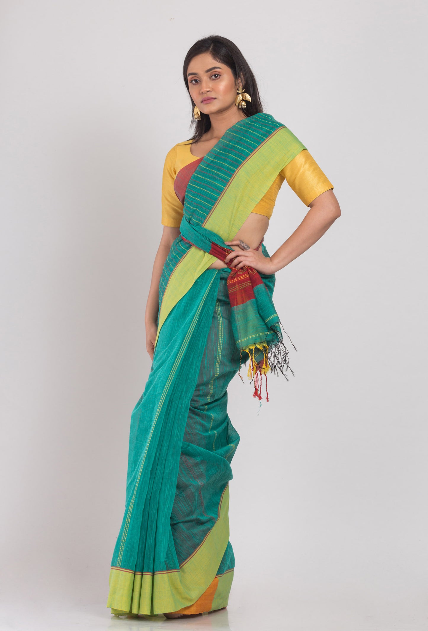 Teal Handloom Blended Cotton Saree