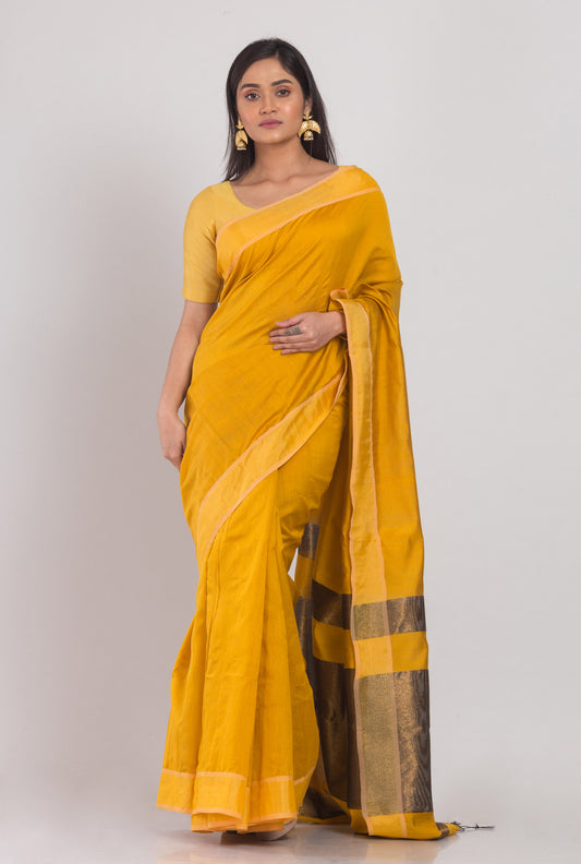 Yellow Blended Cotton Silk Jamdani Saree