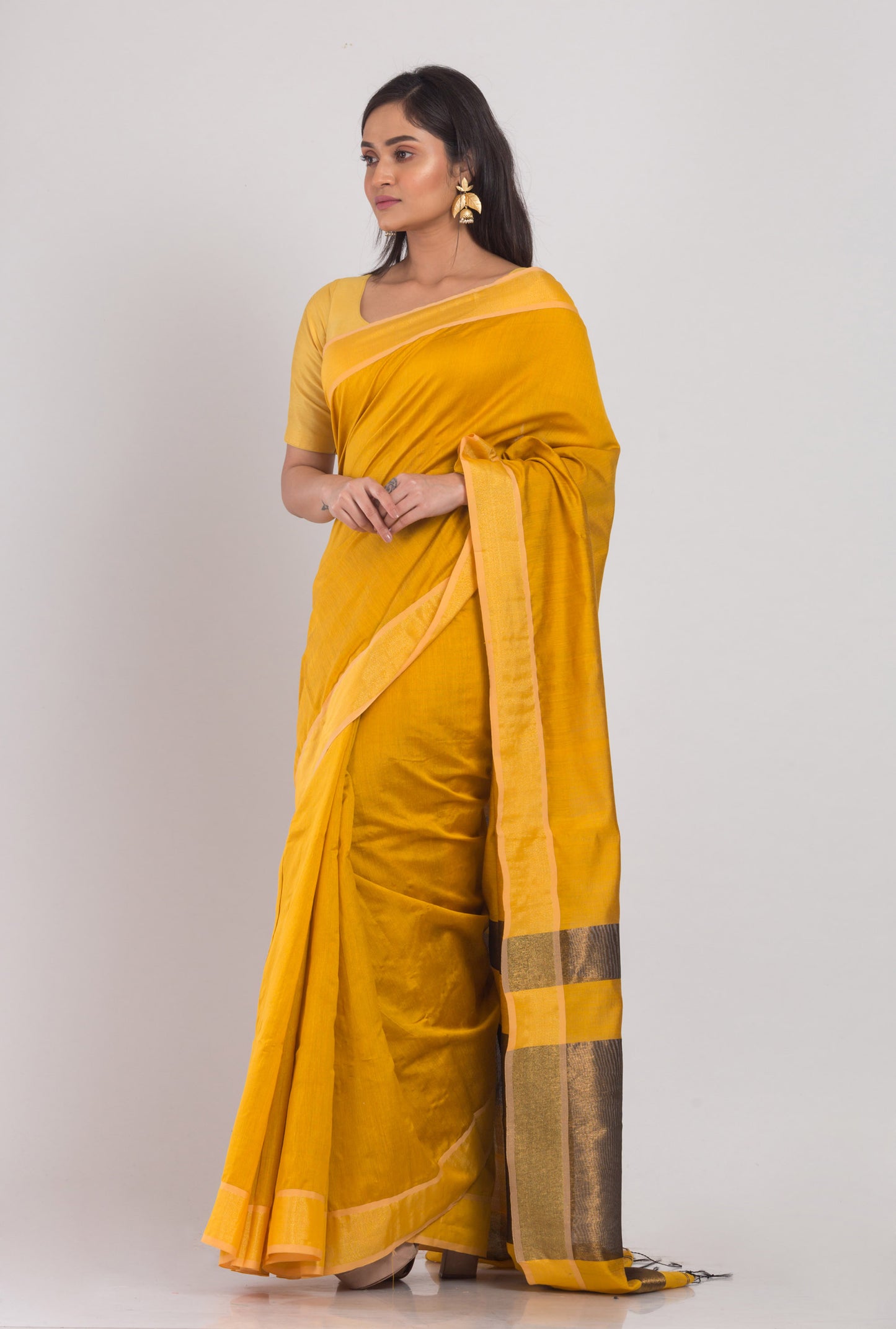 Yellow Blended Cotton Silk Jamdani Saree