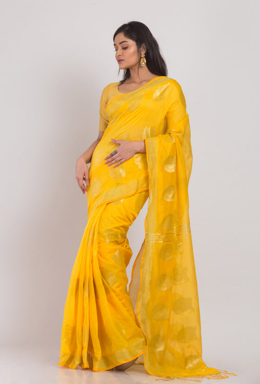 Yellow Handloom Blended Cotton Saree