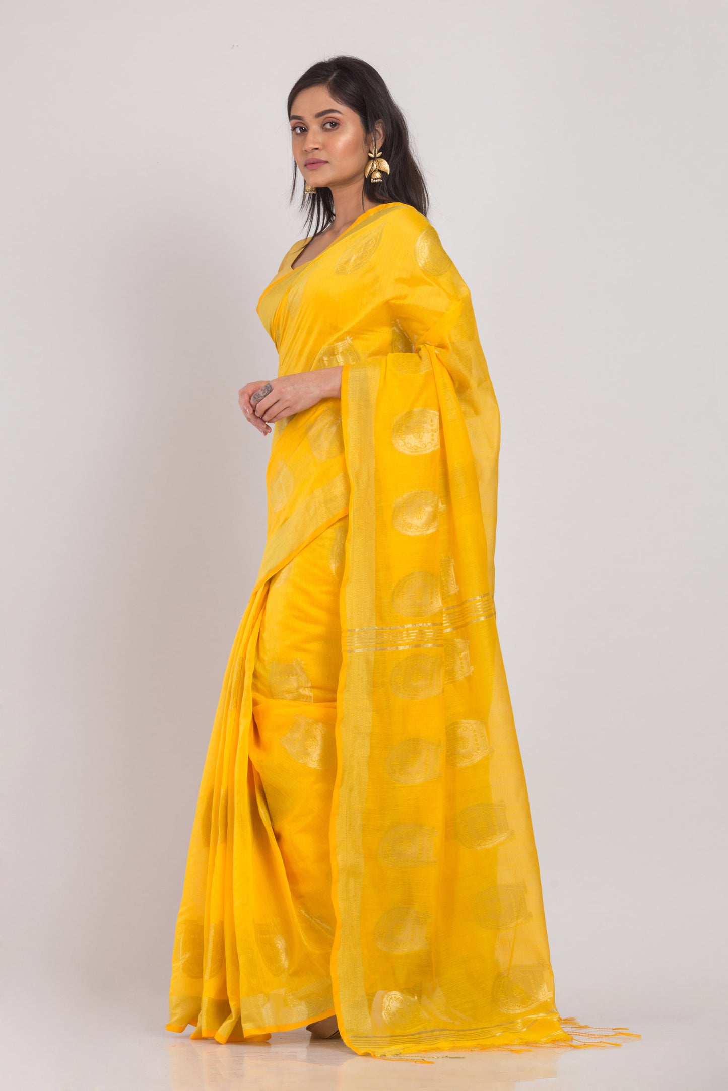 Yellow Handloom Blended Cotton Saree