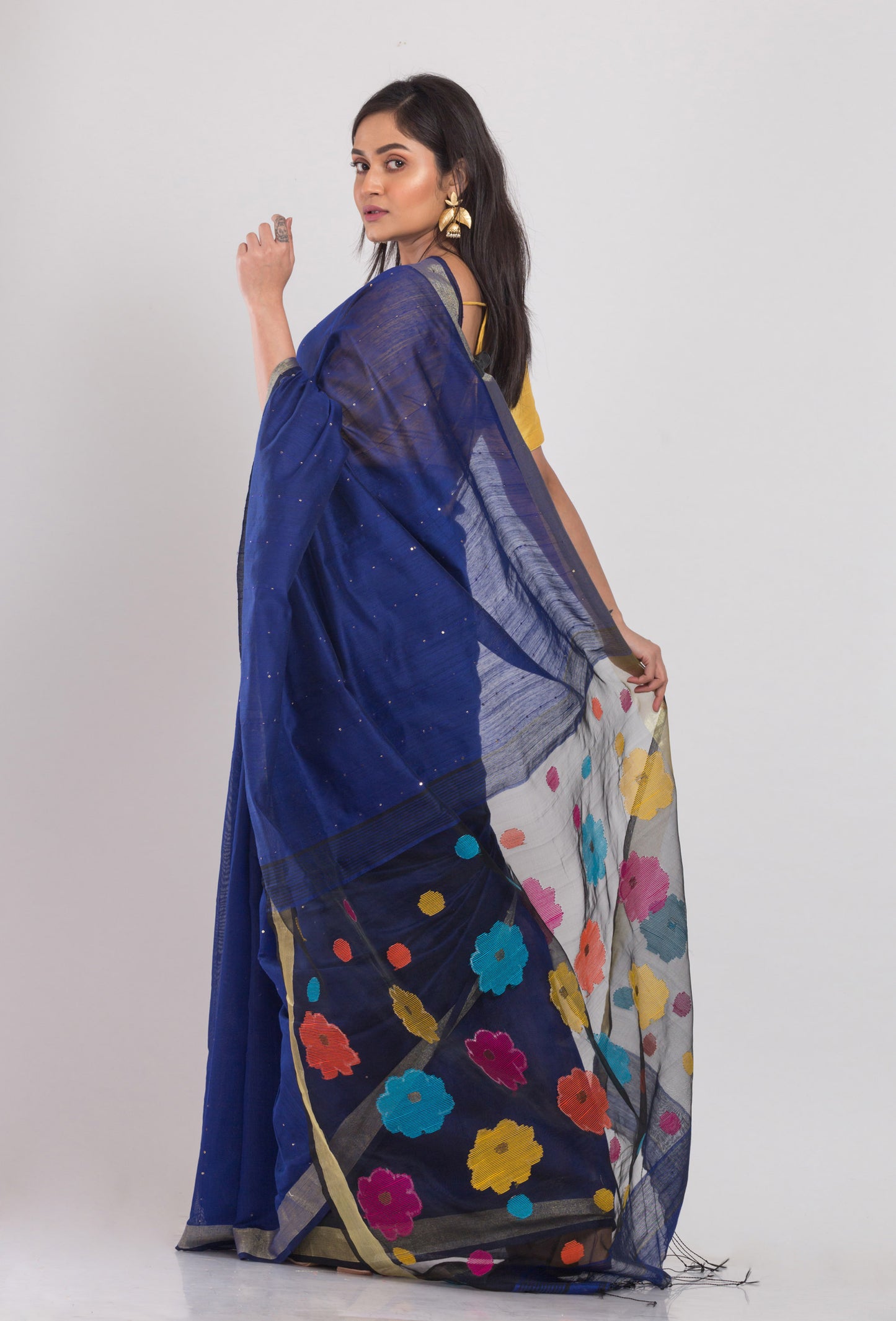 Blue Handloom Blended Cotton Saree