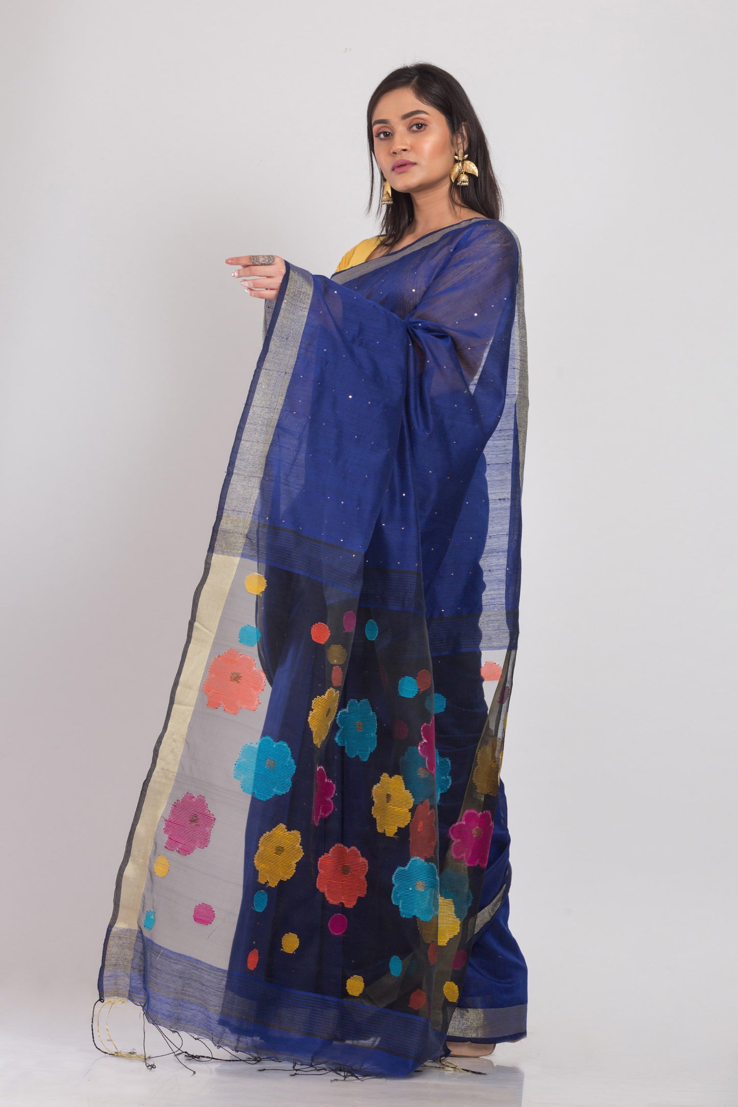 Blue Handloom Blended Cotton Saree