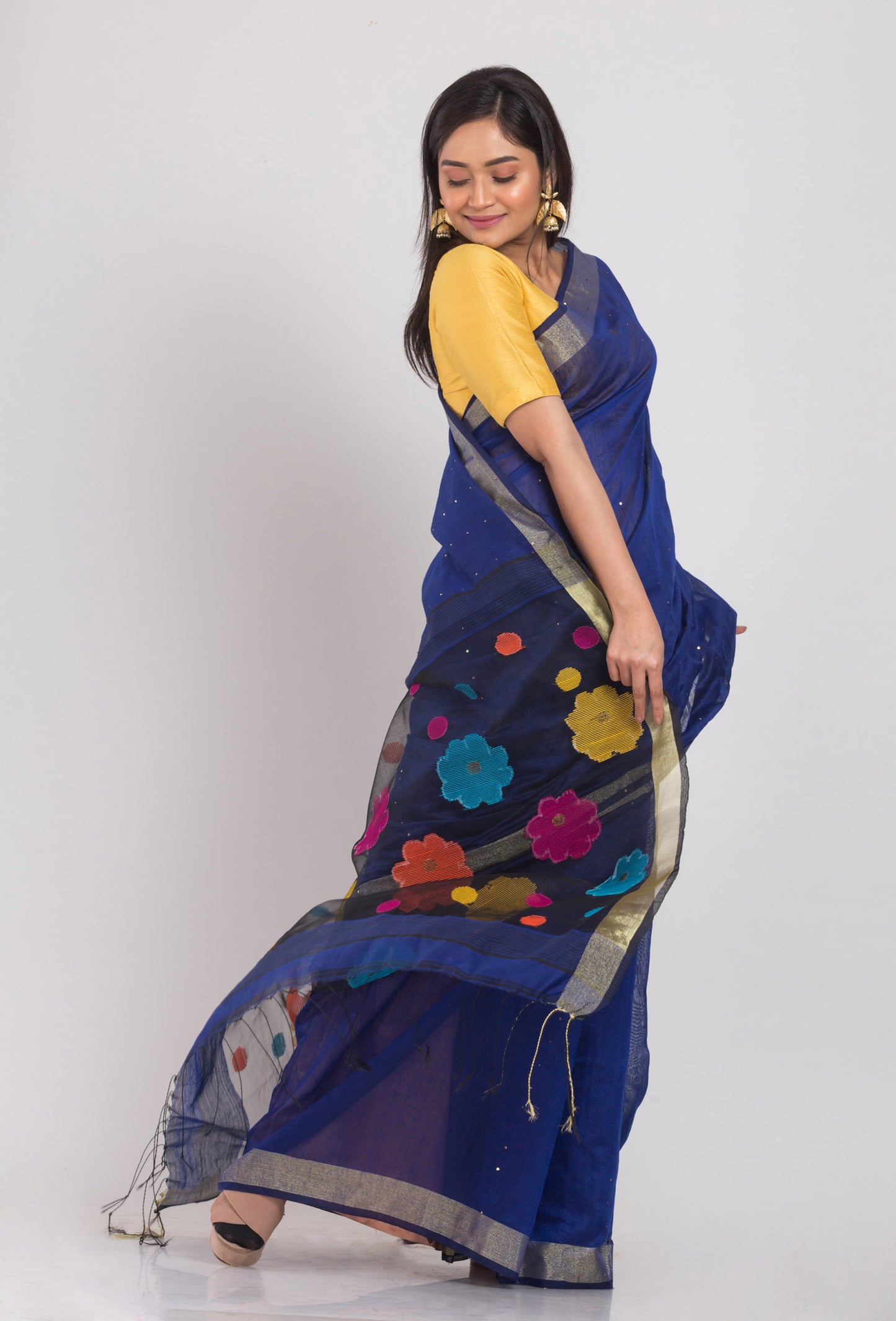 Blue Handloom Blended Cotton Saree