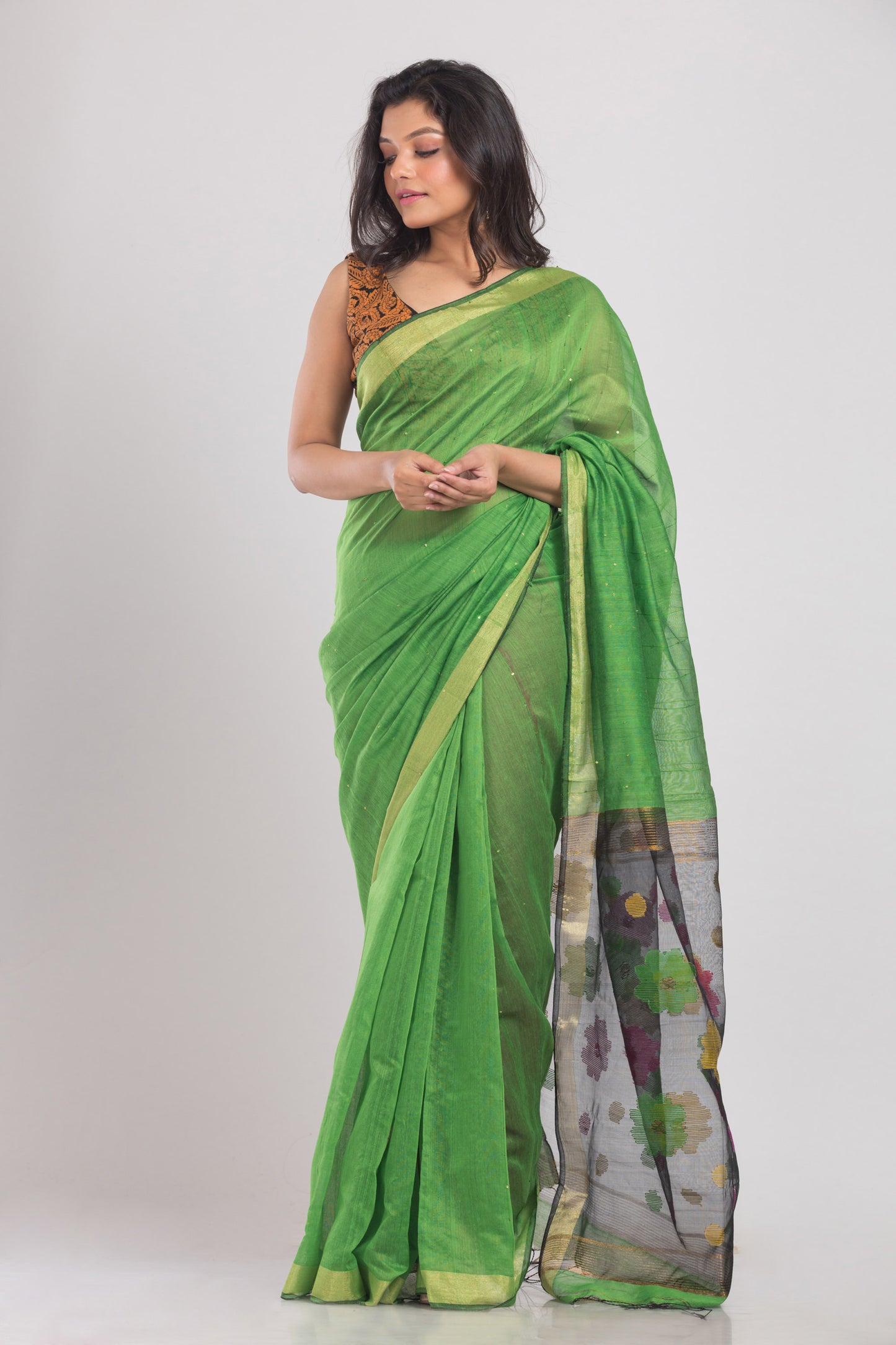 Green Hanwoven Blended Cotton Saree