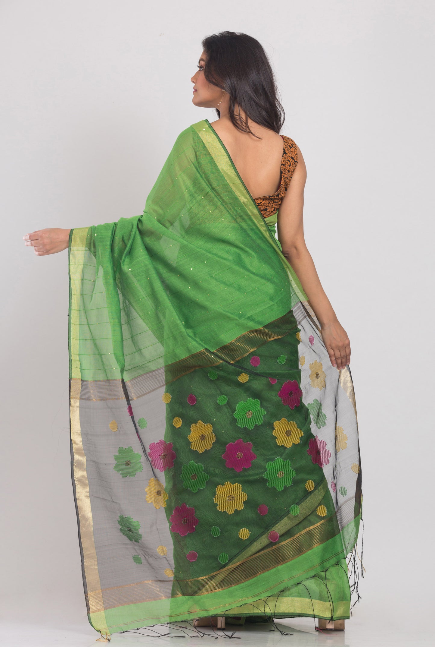 Green Hanwoven Blended Cotton Saree