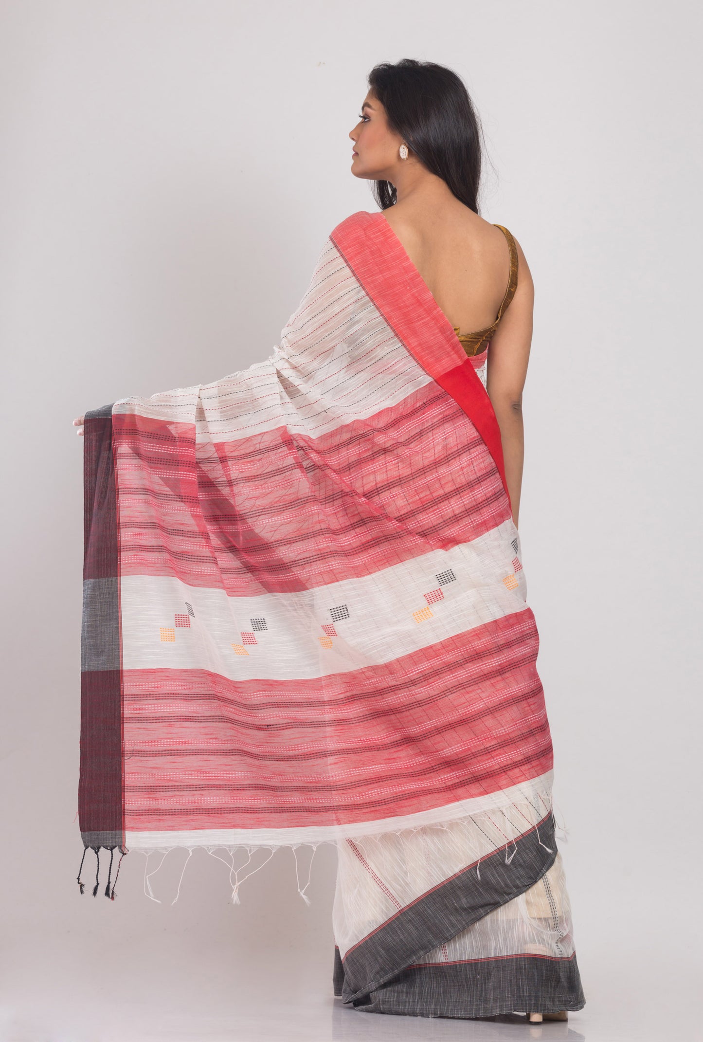 White Handwoven Cotton Silk nSaree