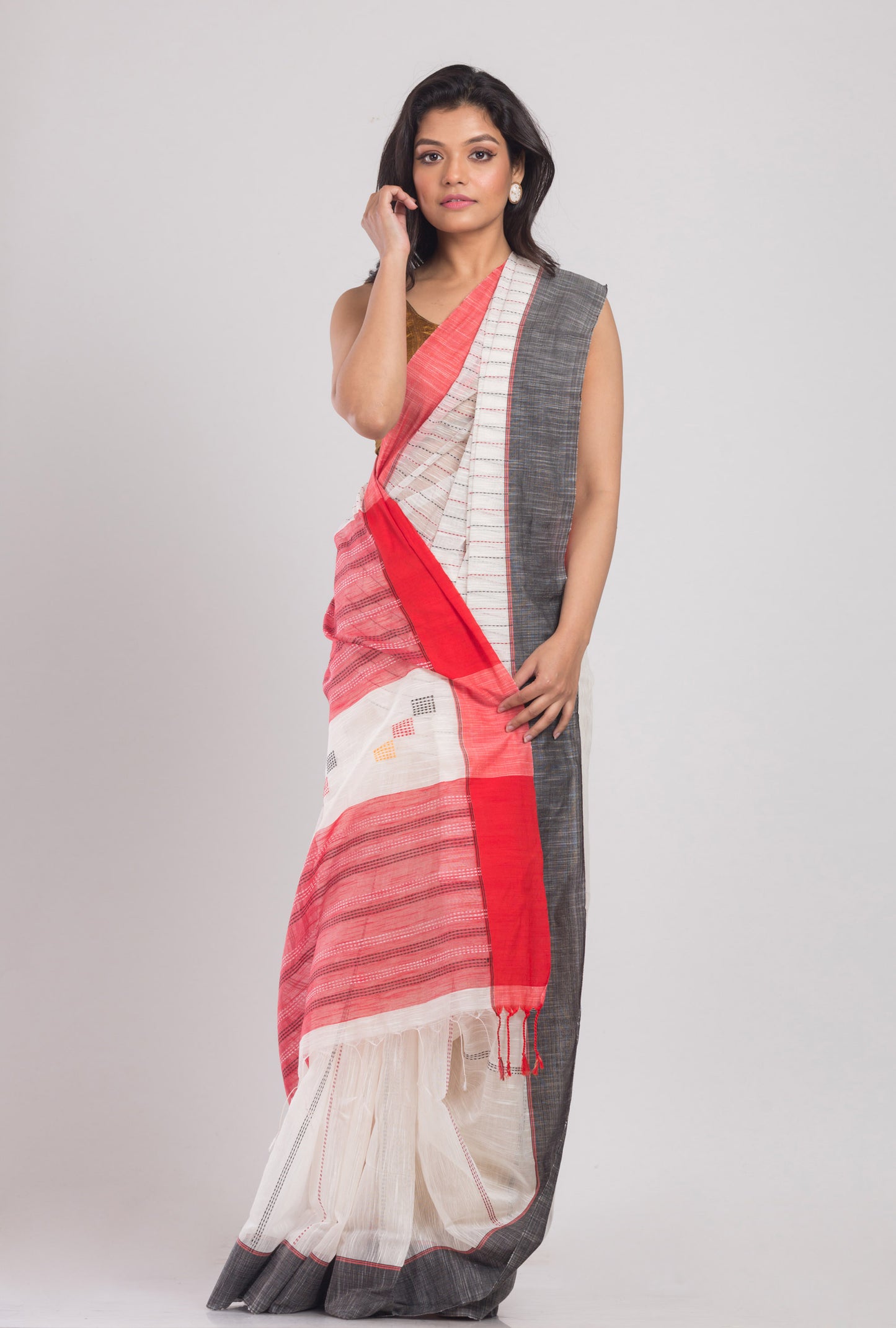 White Handwoven Cotton Silk nSaree