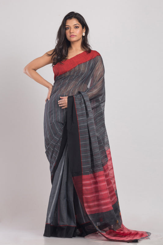 Grey Handwoven Cotton Silk Saree