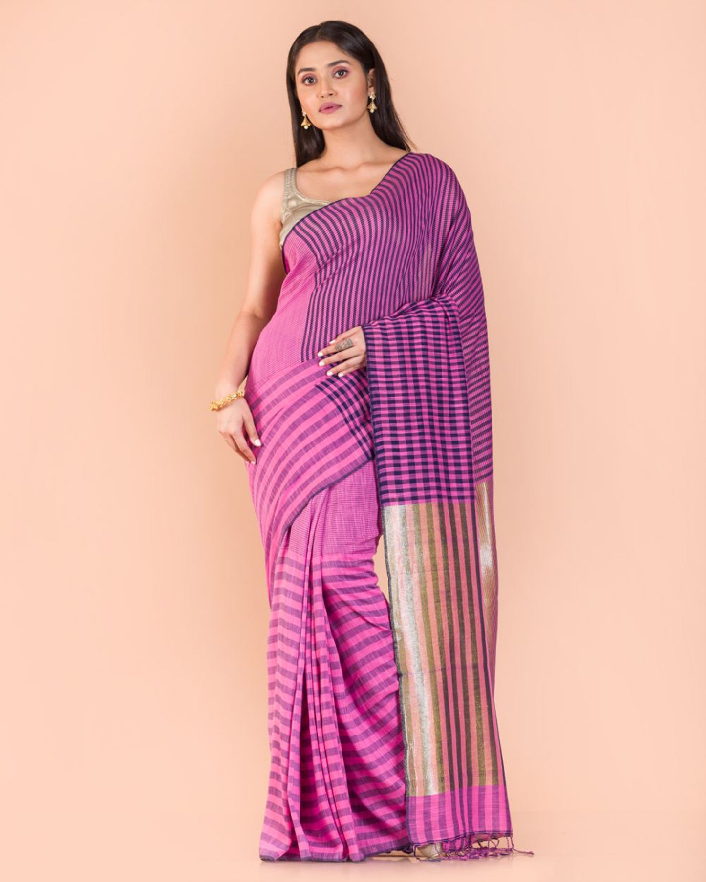 Pink Handwoven Cotton Saree