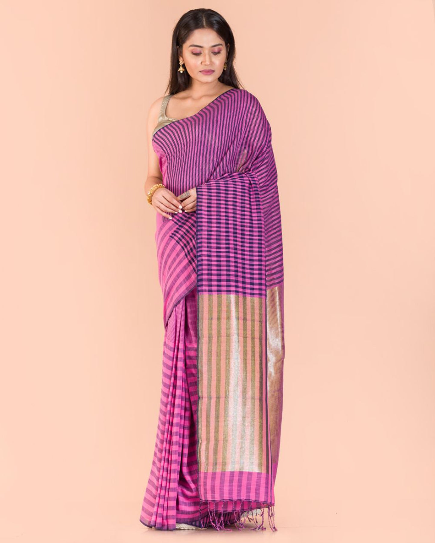 Pink Handwoven Cotton Saree