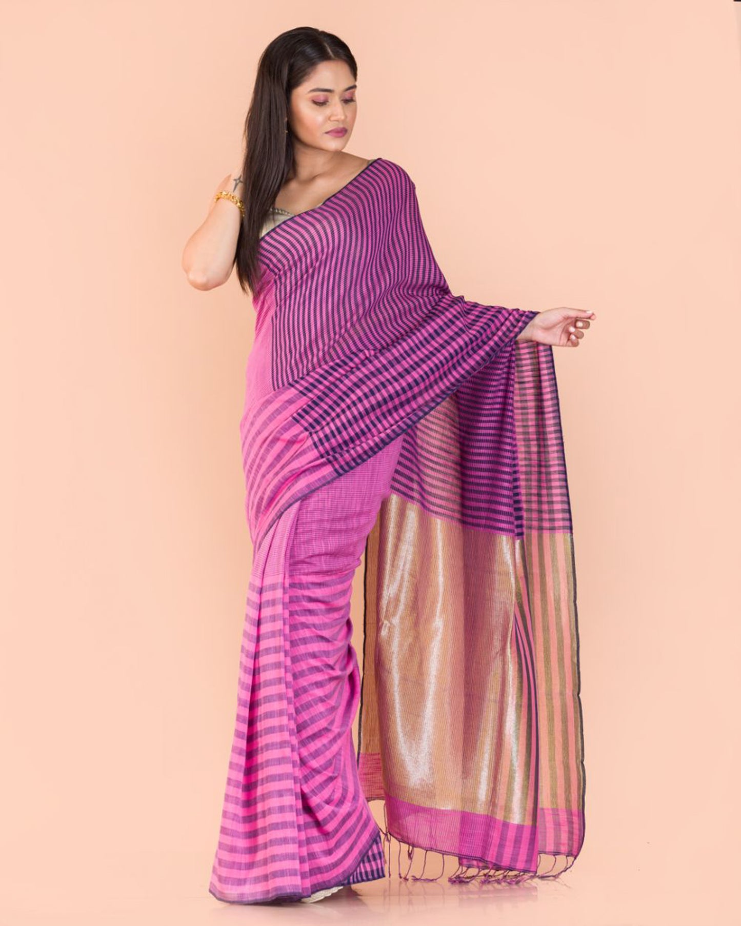 Pink Handwoven Cotton Saree