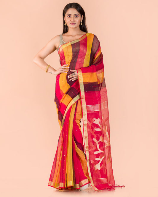 Multicolor Handloom Sequins Jamdani saree