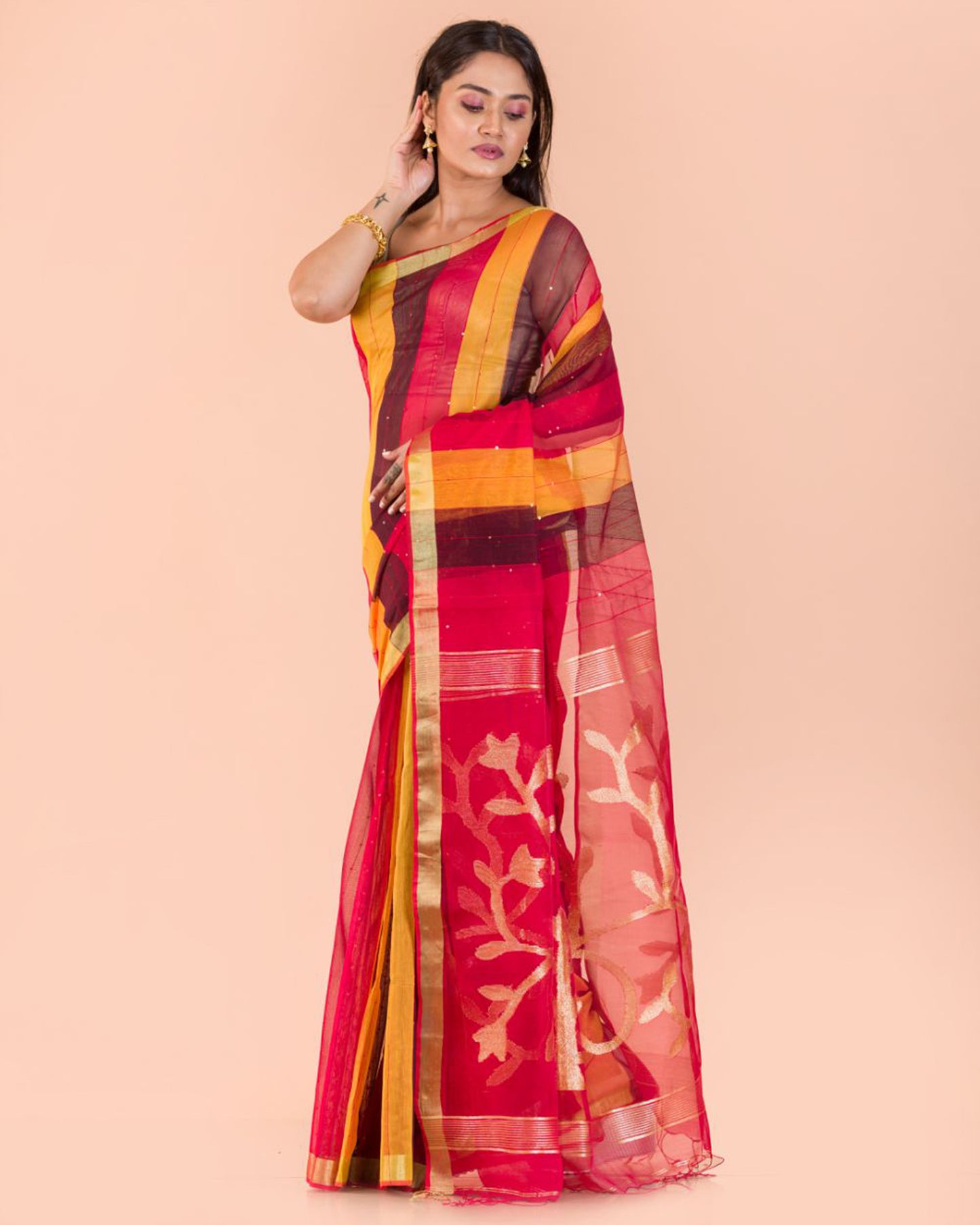 Multicolor Handloom Sequins Jamdani saree